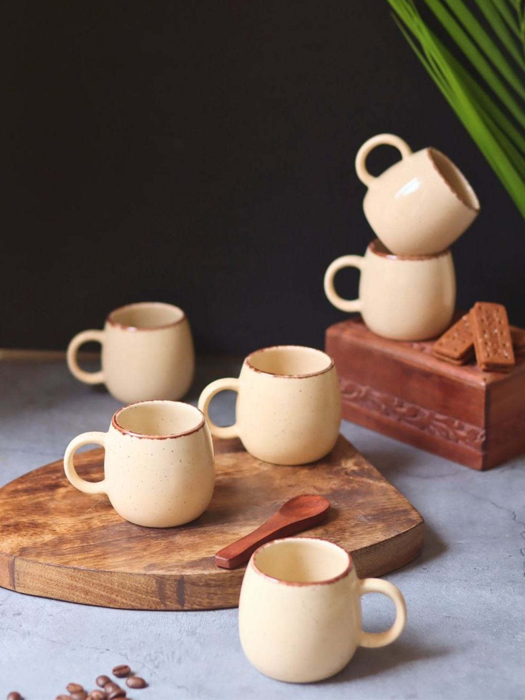 WEAVING HOMES White Crafted Ceramics Textured Ceramic Glossy Cups Set of Cups and Mugs