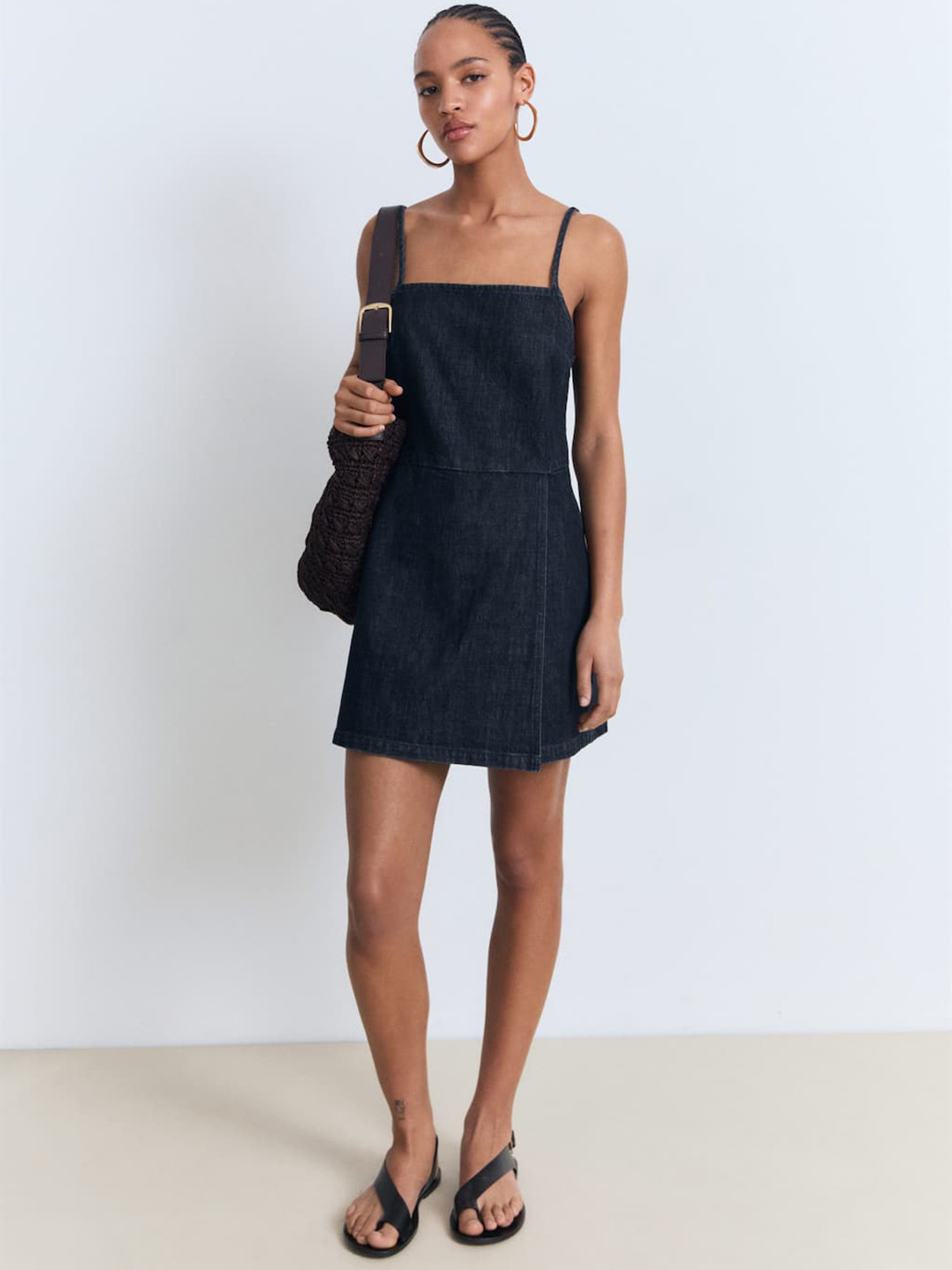 MANGO Strappy Denim Wrap Dress-Style Jumpsuit