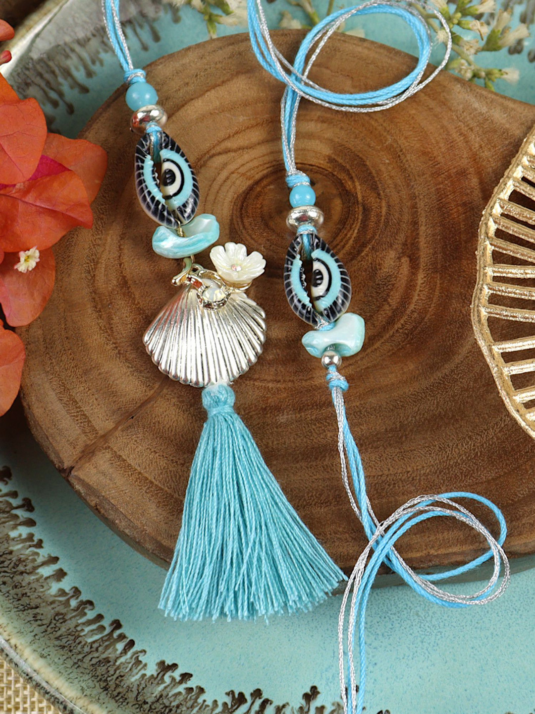 Asthetika Evil Eye Thread Tassel Bhaiya Bhabhi Rakhi Pair with Roli Chawal