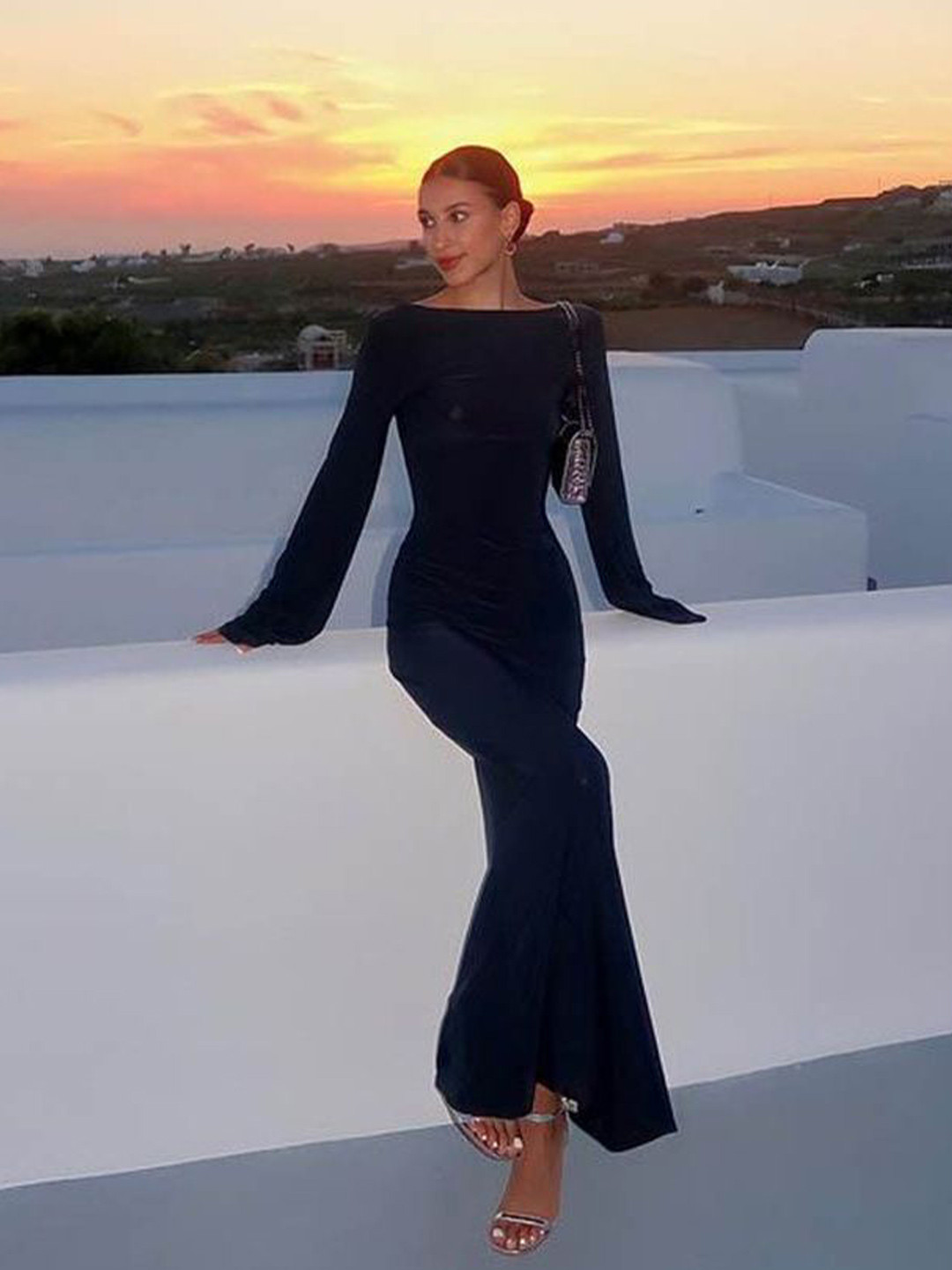 LULU & SKY Boat Neck Backless Maxi Dress