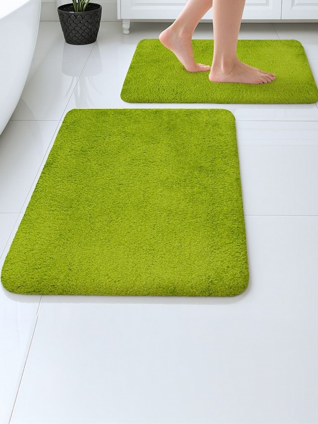 Pano Maples 2Pcs Green Anti-Skid Super-Absorbent Quick-Drying 1200-GSM Bath Rugs