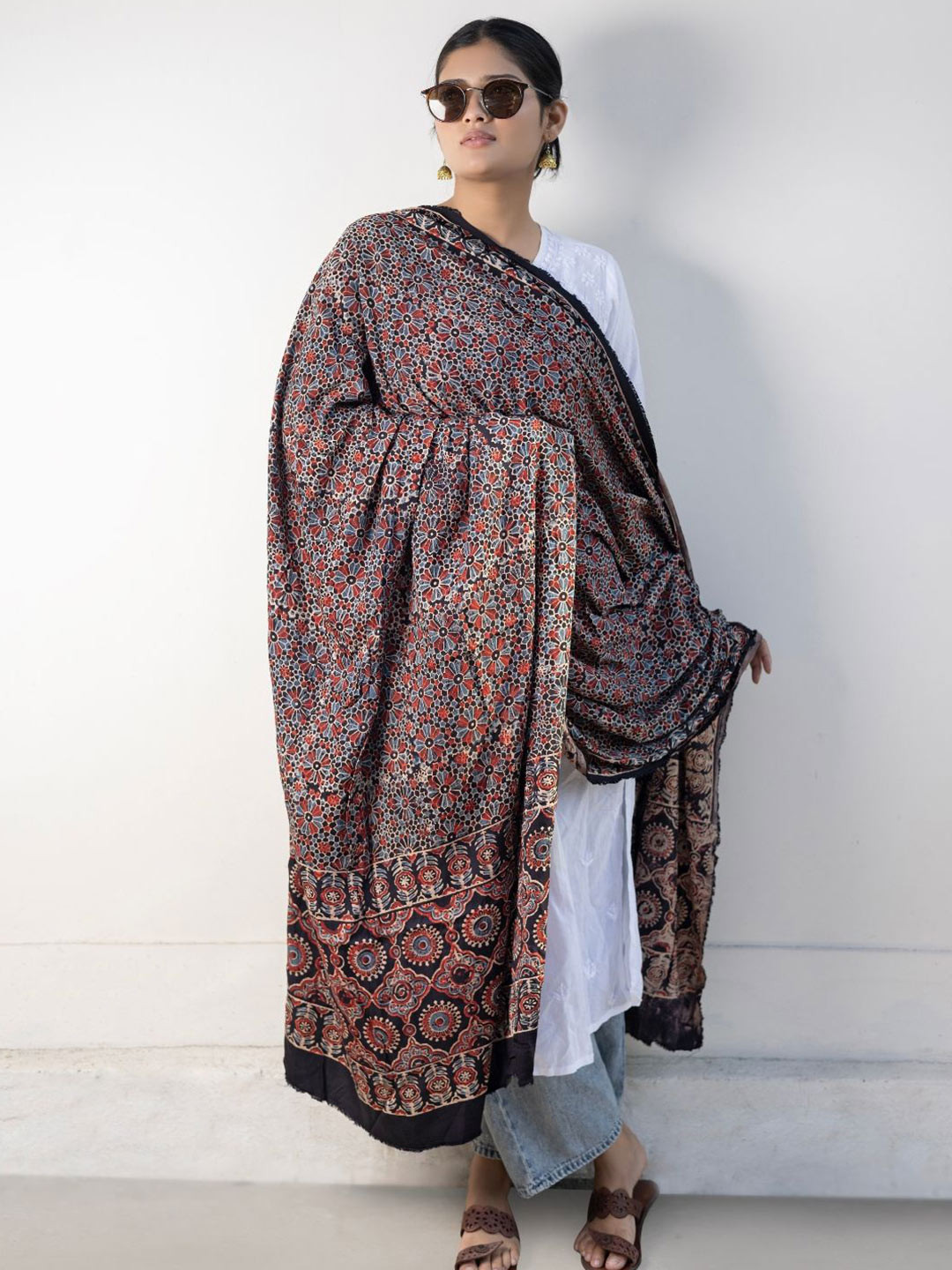 Nilam India Ajrak Printed Organic Cotton Dupatta