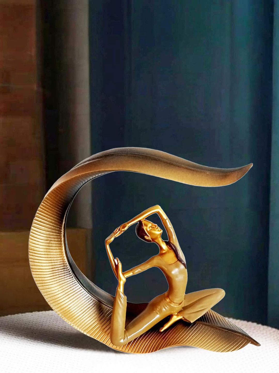 Go Hooked Lady Yoga Gold Polyresin Glossy Living Room Small Showpiece -