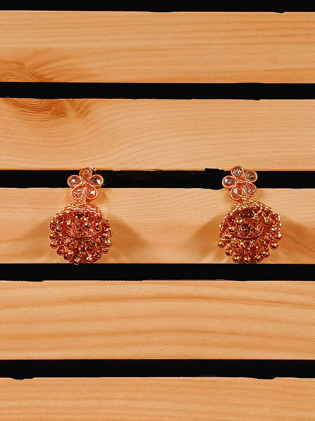 GOLD CASH 22K Gold-Plated Artificial Stones Studded Dome Shaped Jhumkas