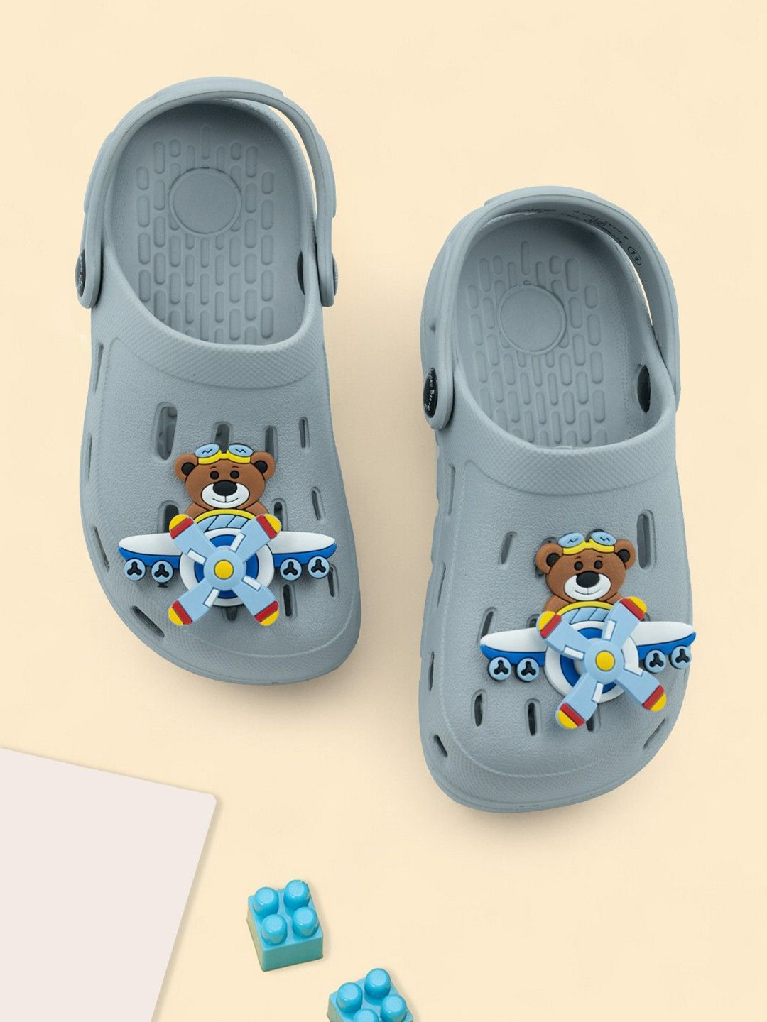Yellow Bee Boy Bear Pilot & Jet Rotating Charm Clogs