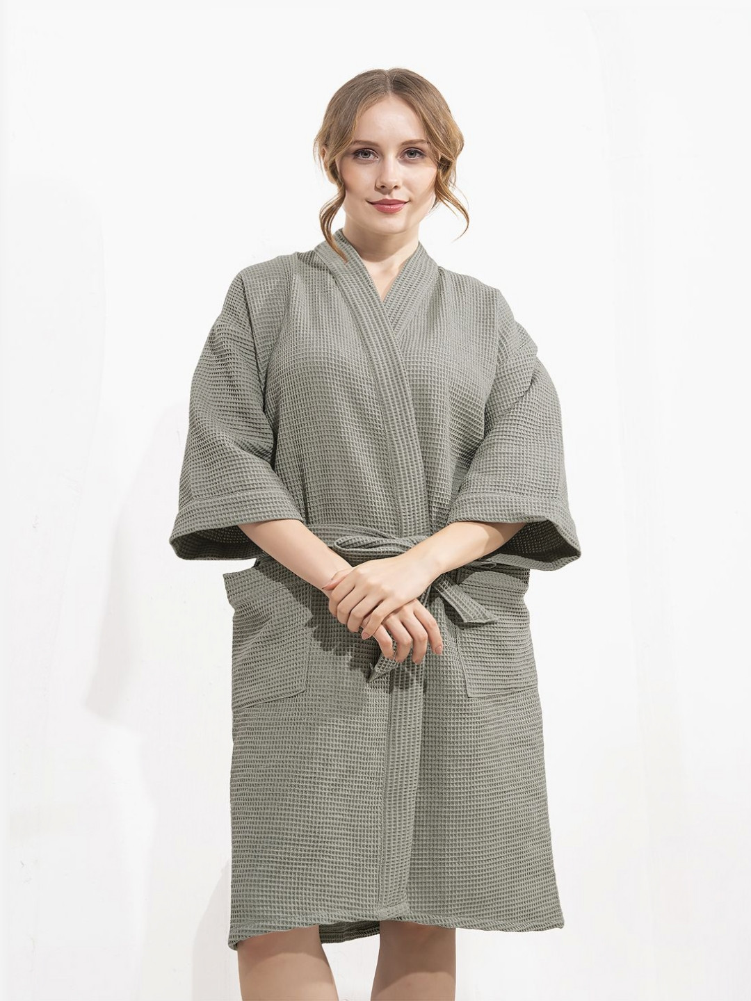 LacyLook Pink Textured Pure Cotton Waffle Bathrobe