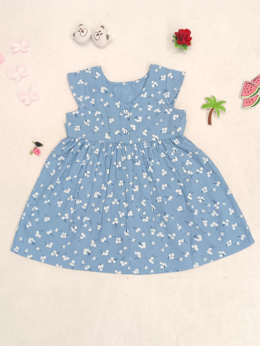 Creative Girls Floral Print Gathered or Pleated Fit & Flare Dress