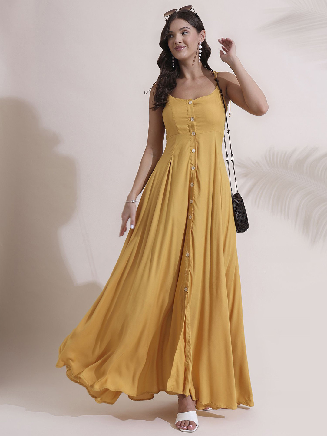 Salvia Sky Amber  Shoulder Straps Tie-Up Shirt Maxi Dress