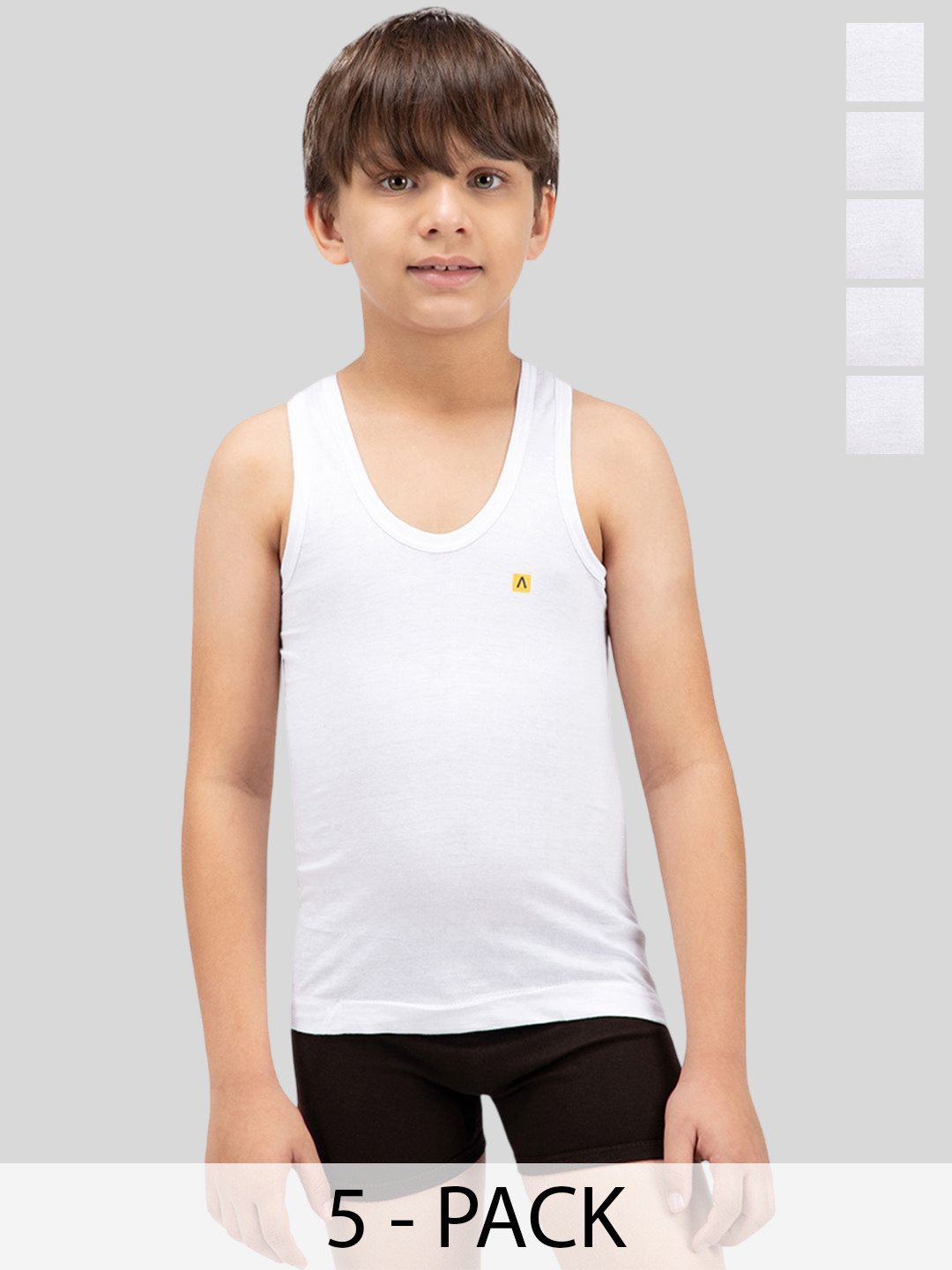 AMUL COMFY Boys Pack Of 5 Cotton Basic Vests AC-SRN-VE-WHT-5PC