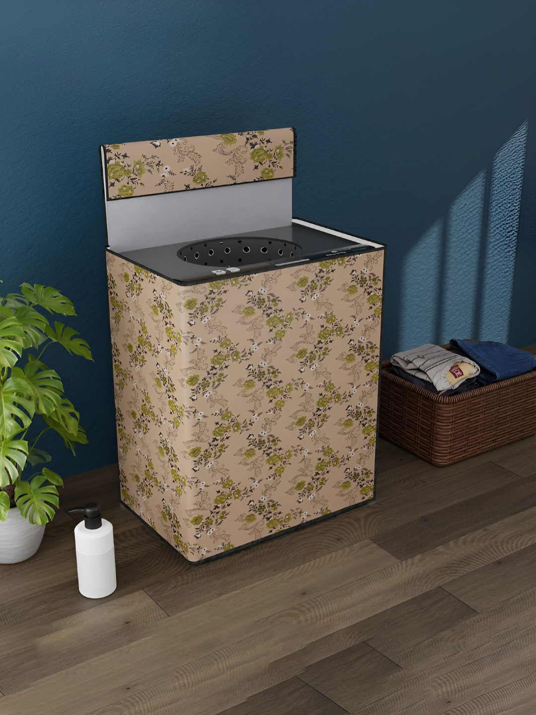 Myntra Elegant Homes Beige & Green Printed Front Loaded Washing Machine Cover