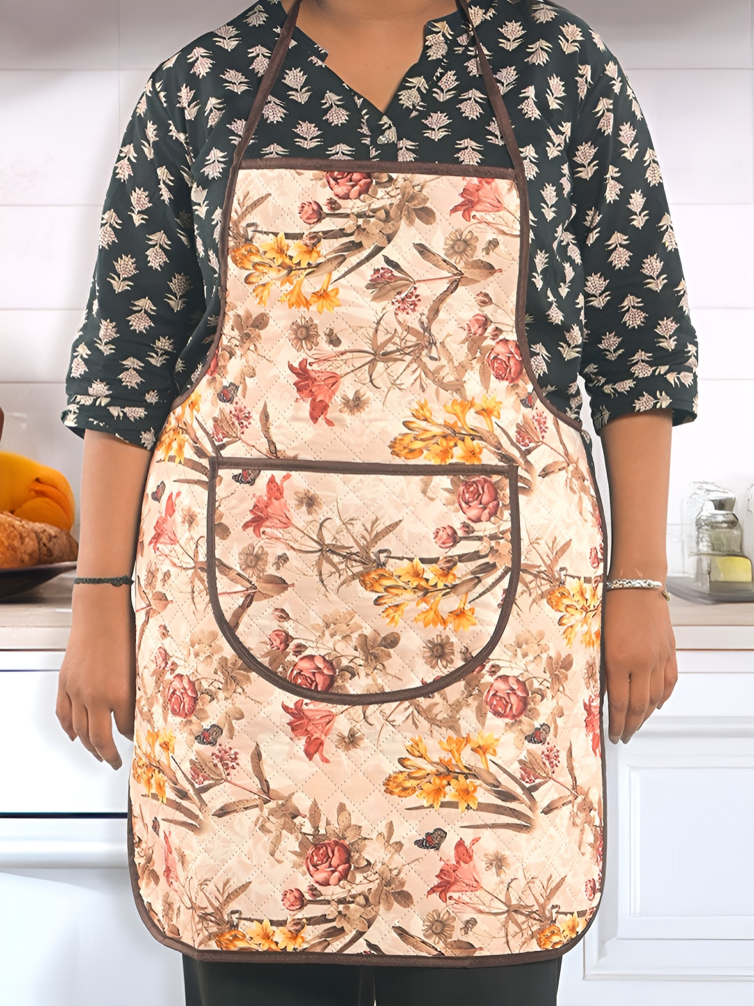 Aura Cream-Coloured & Brown Printed WaterproofAprons