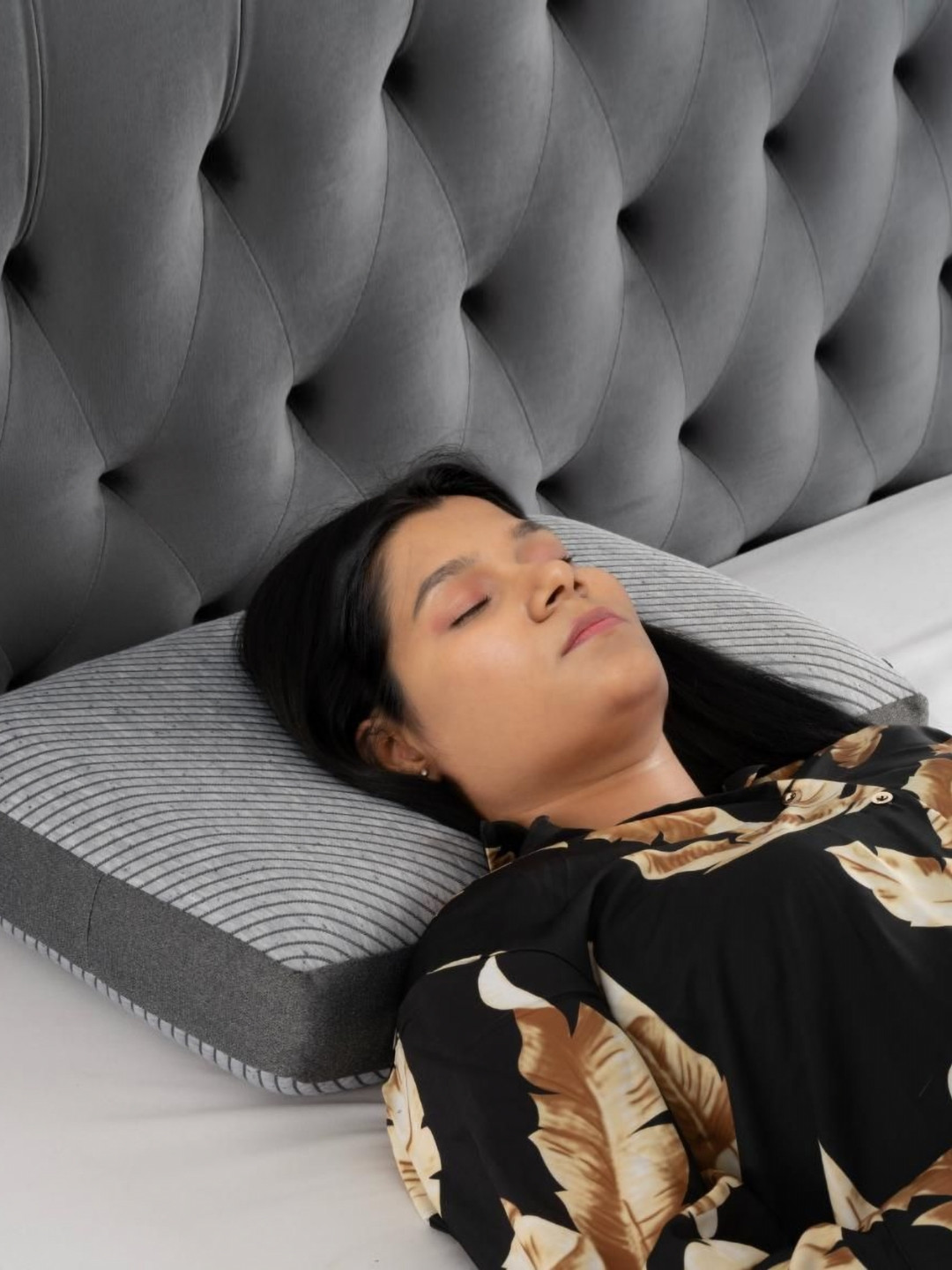 wakefit Grey Set of 2 Memory Foam Filled Faux Velvet Sleep Pillow