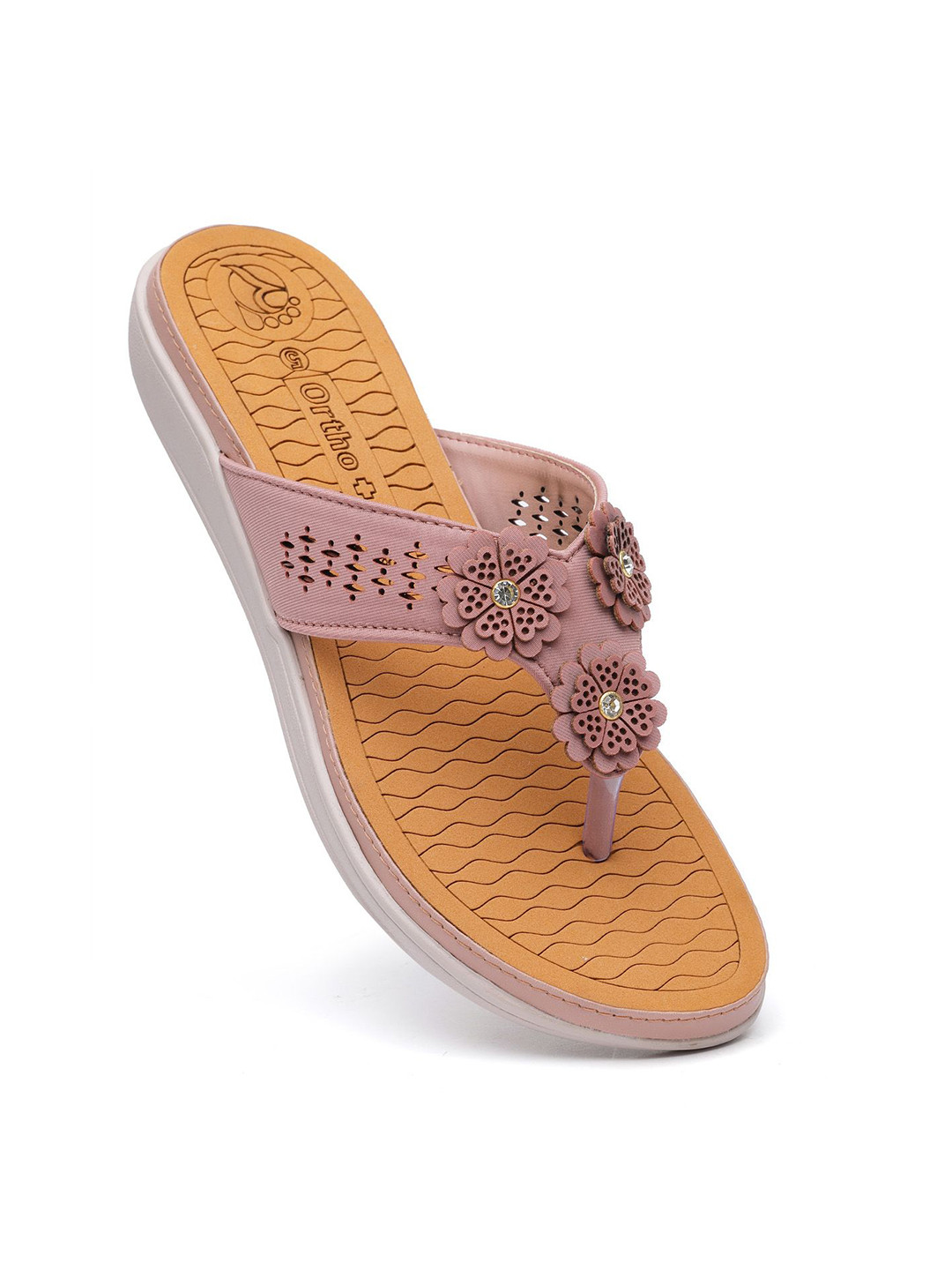 Ortho Rest Women Textured Laser Cuts Open Toe Flats