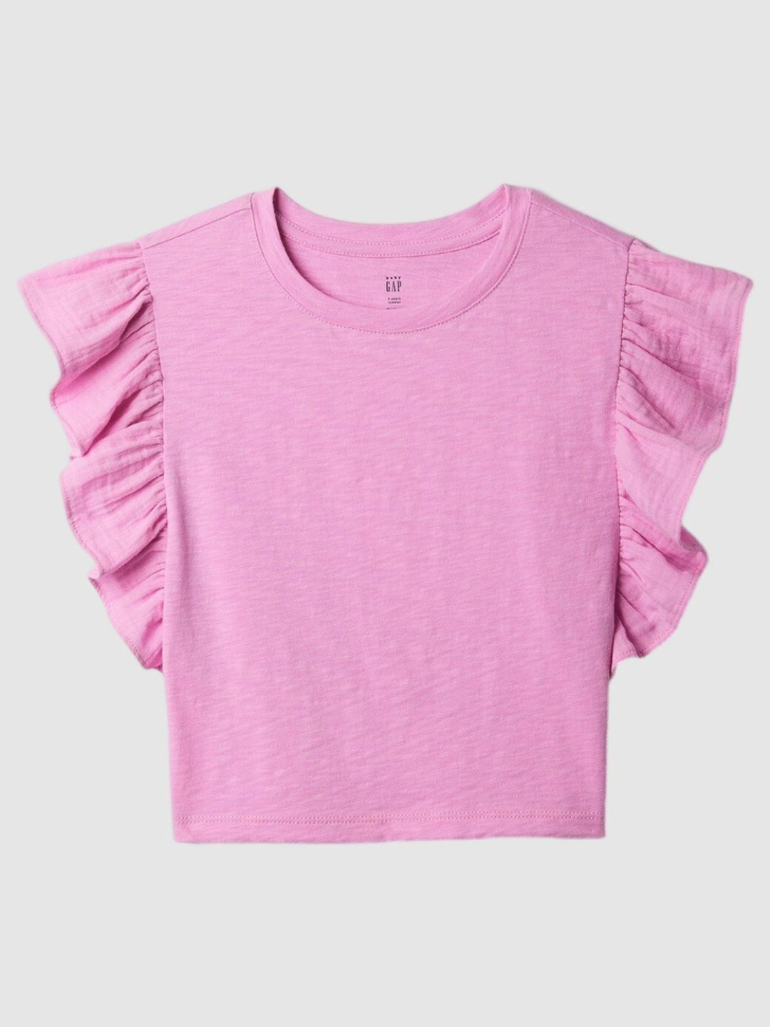 GAP Girls Pure Cotton Ruffled Knitted Short Sleeves Top