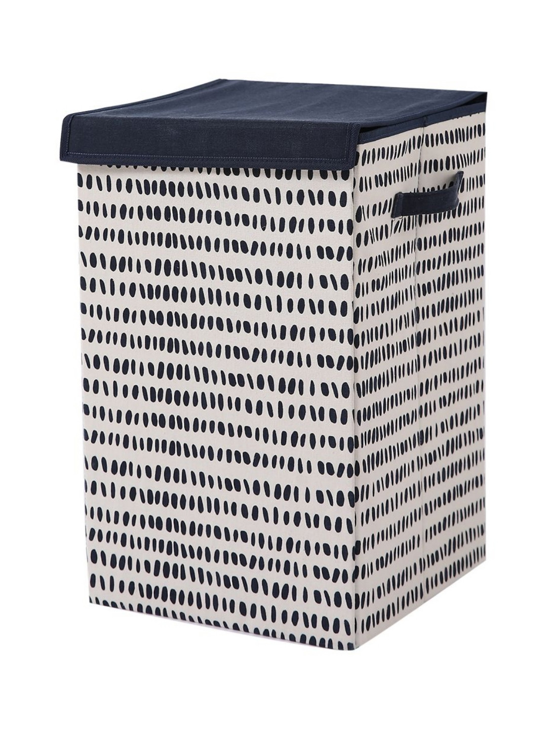 HOKIPO Blue & White Dots Printed Foldable Laundry Basket For Clothes With Lid