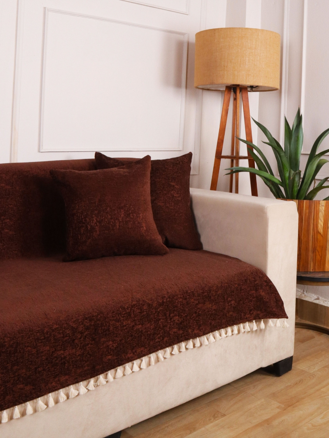 STITCHNEST 3 Seater Brown Chenille Seat Cover
