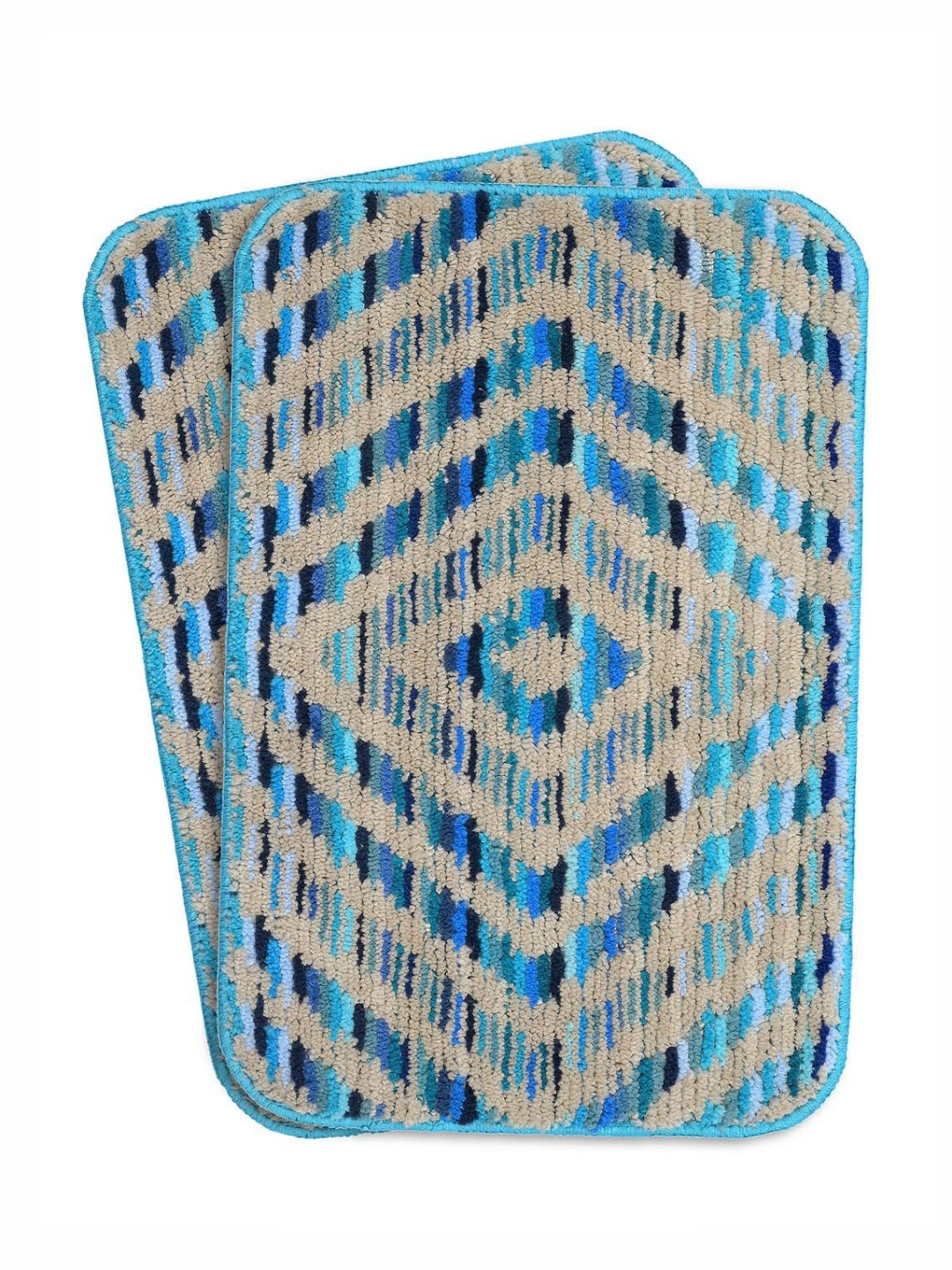 Saral Home 2Pcs Beige & Blue Printed Anti-Skid Water-Absorbing Bath Rugs