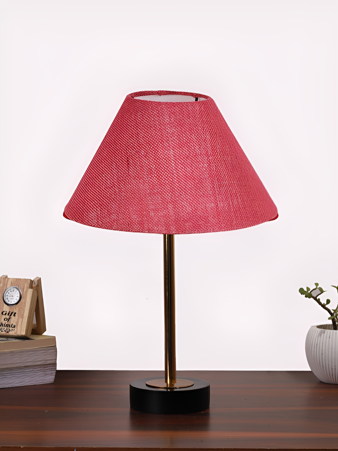 Aura Pink & Black Textured Metal Frustum Shaped Table Lamp