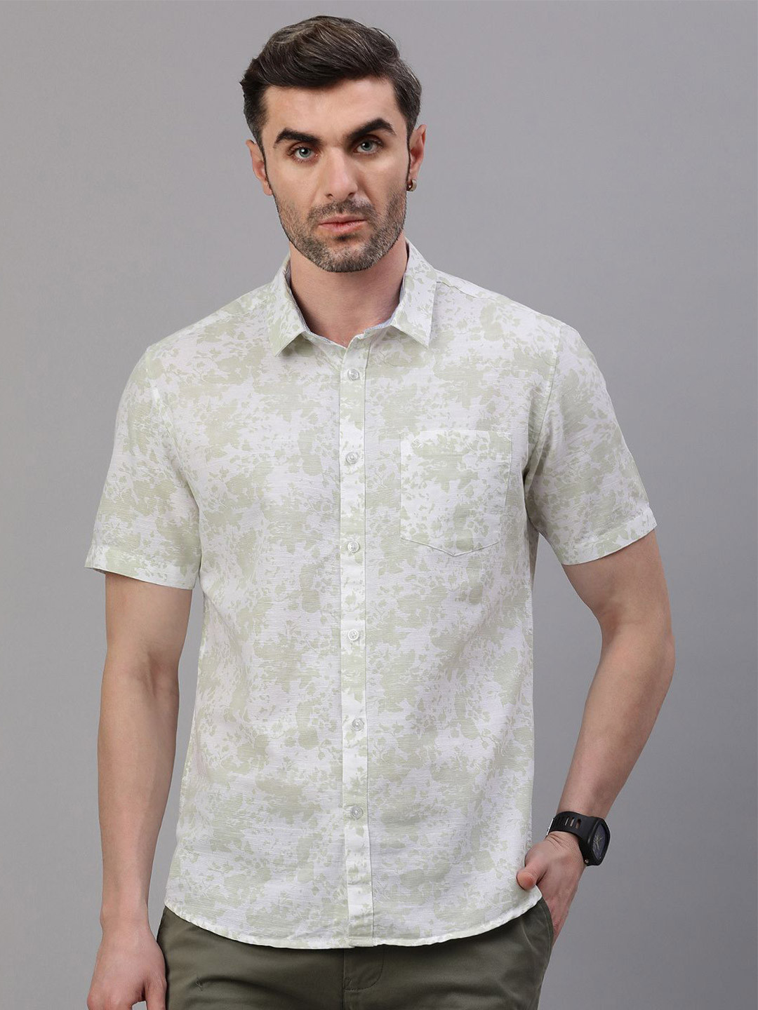 Classic Polo Floral Printed Spread Collar Slim Fit Cotton Shirt