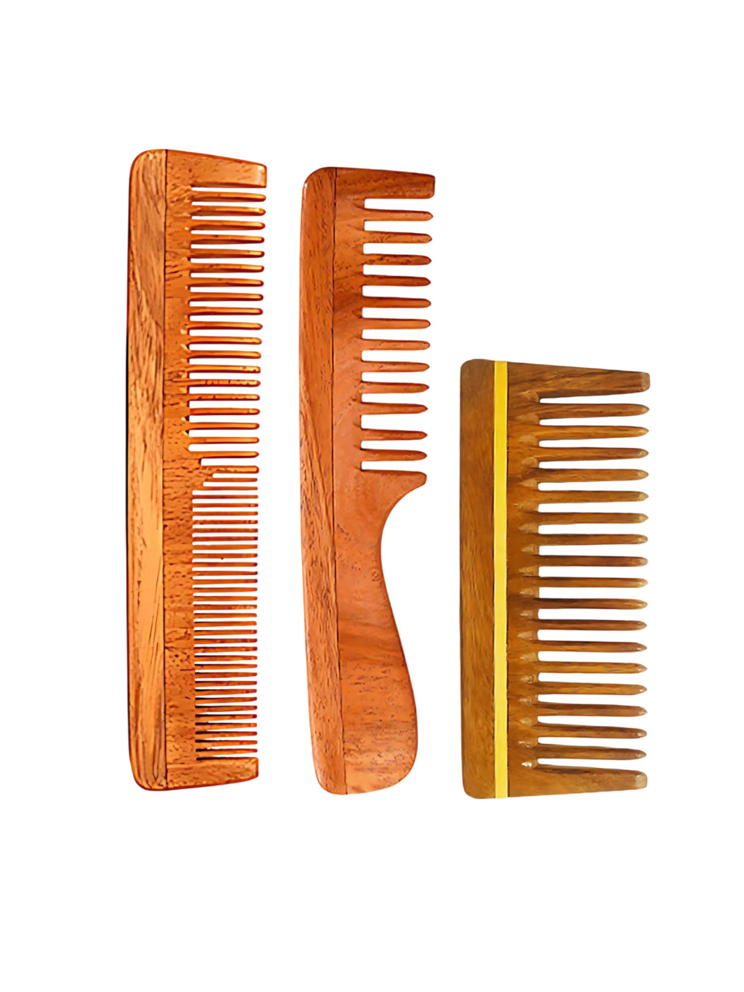 RUFIYS Set Of 3 Neem Wooden Wide Tooth Comb For Hair Growth & Dandruff