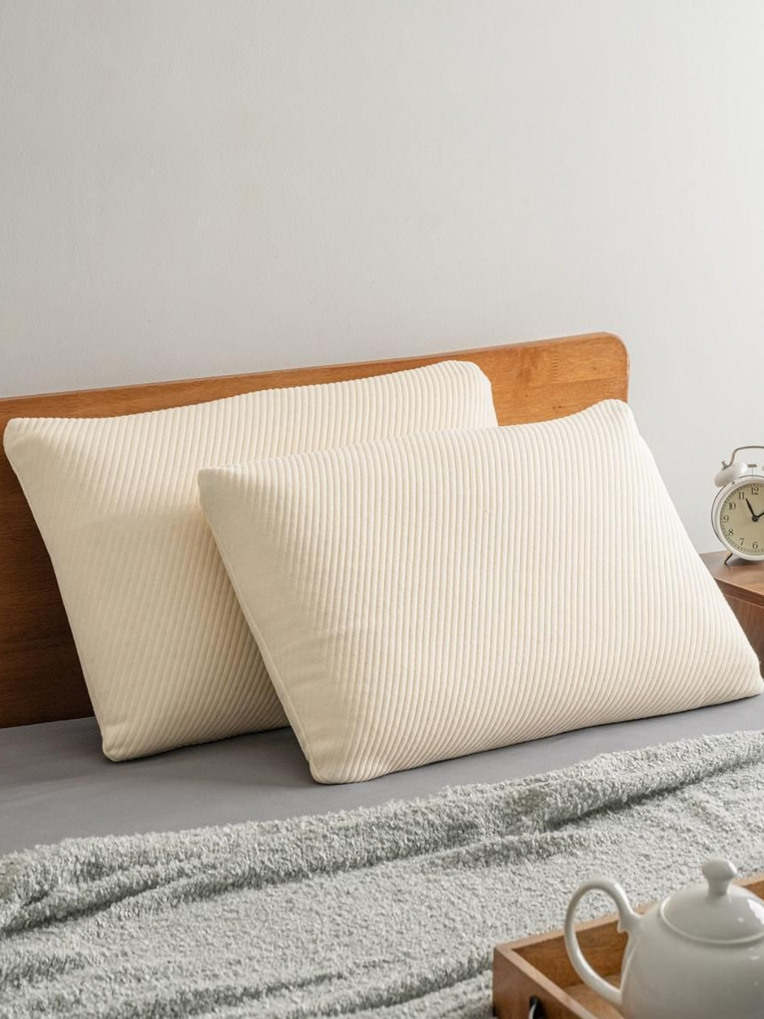 wakefit Off White Set of 2 Faux Velvet Sleep Pillow