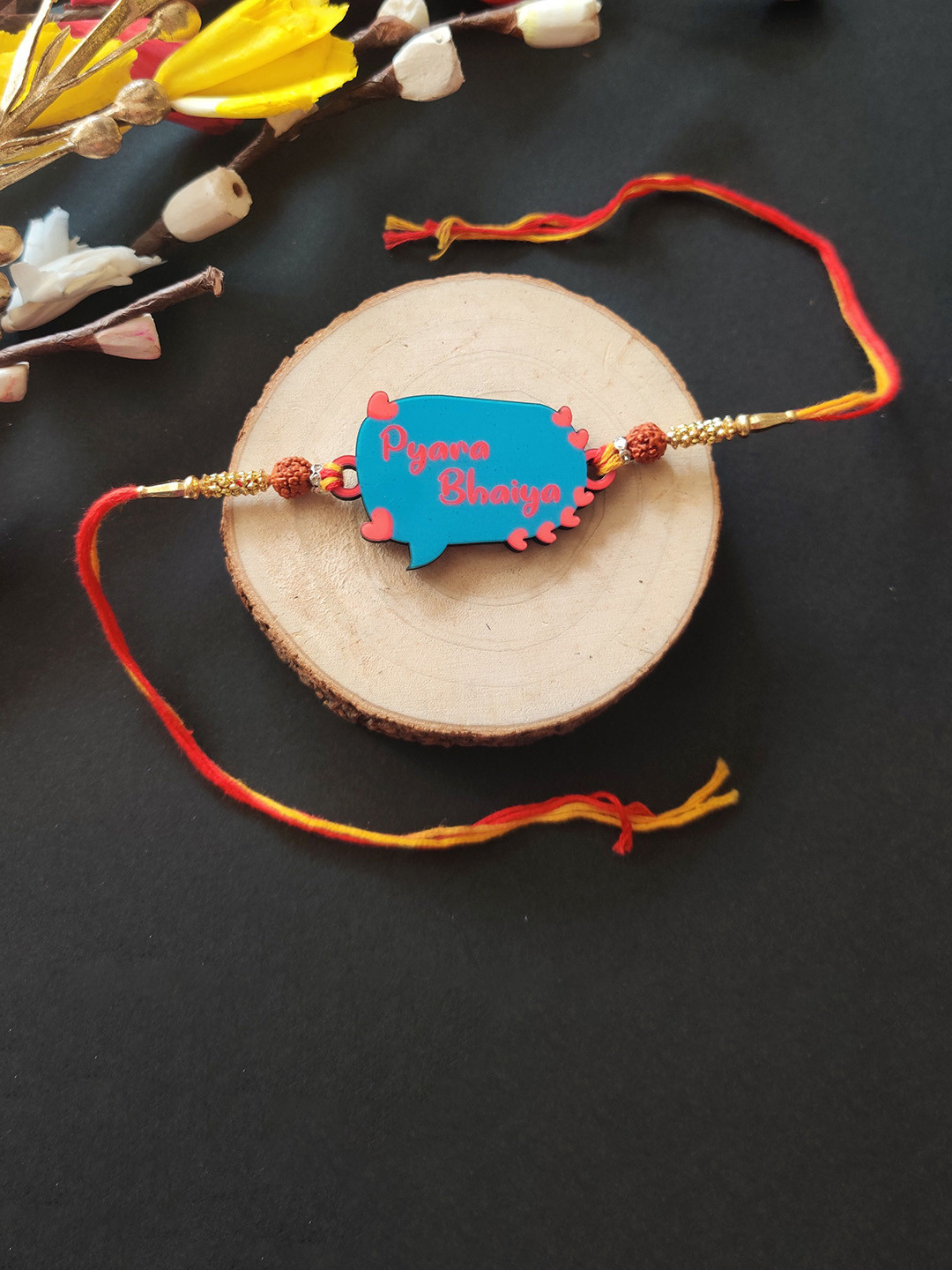 Bhai Please Pyara Bhaiya Rudraksha Beaded Wooden Thread Rakhi