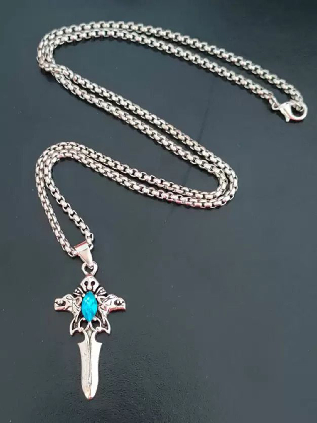 AGARWALPRODUCT Stainless Steel Silver-Plated Stones Studded Jesus Christ Pendant Chain