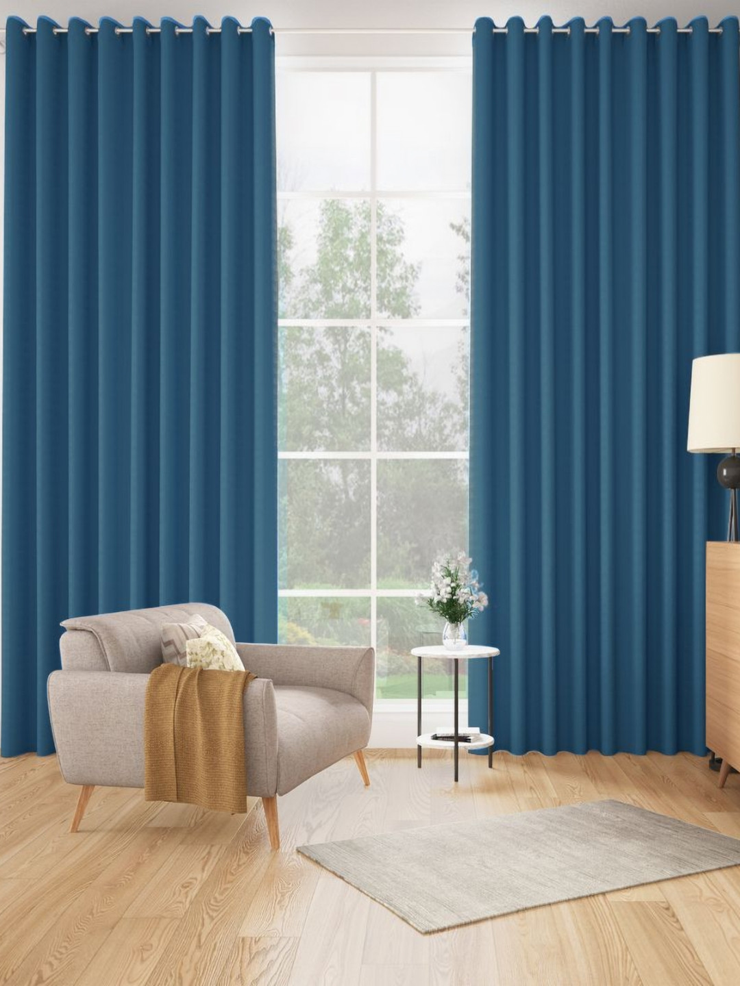 wakefit Blue 2 Pieces Black Out Long Door Curtains