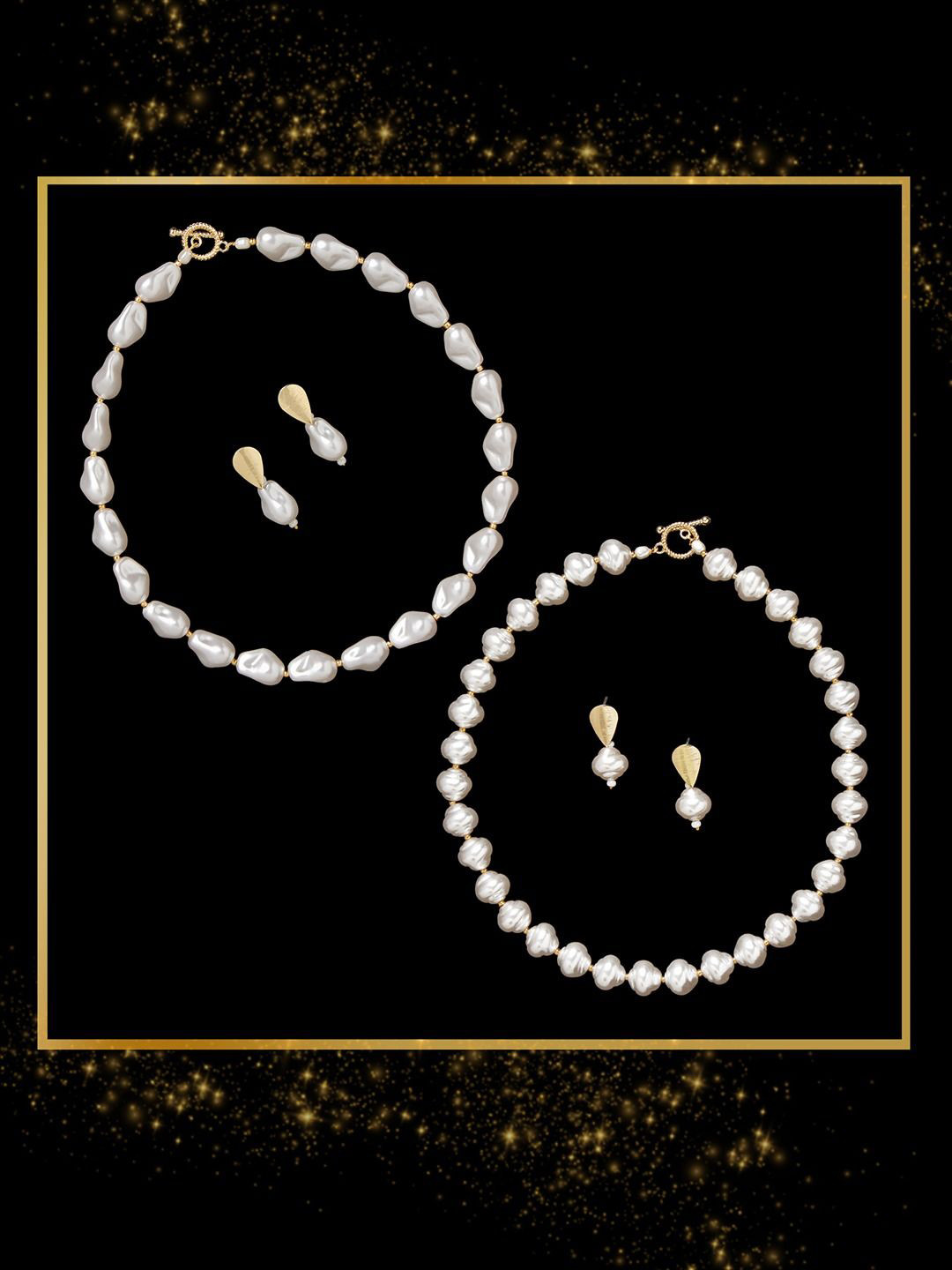 AMI Set Of 2 Gold Plated Classy Pearls Studded Jewellery Set