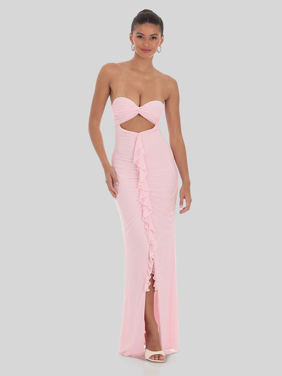 LULU & SKY Women Ruffle Bandeau Maxi Dress With Front Slit