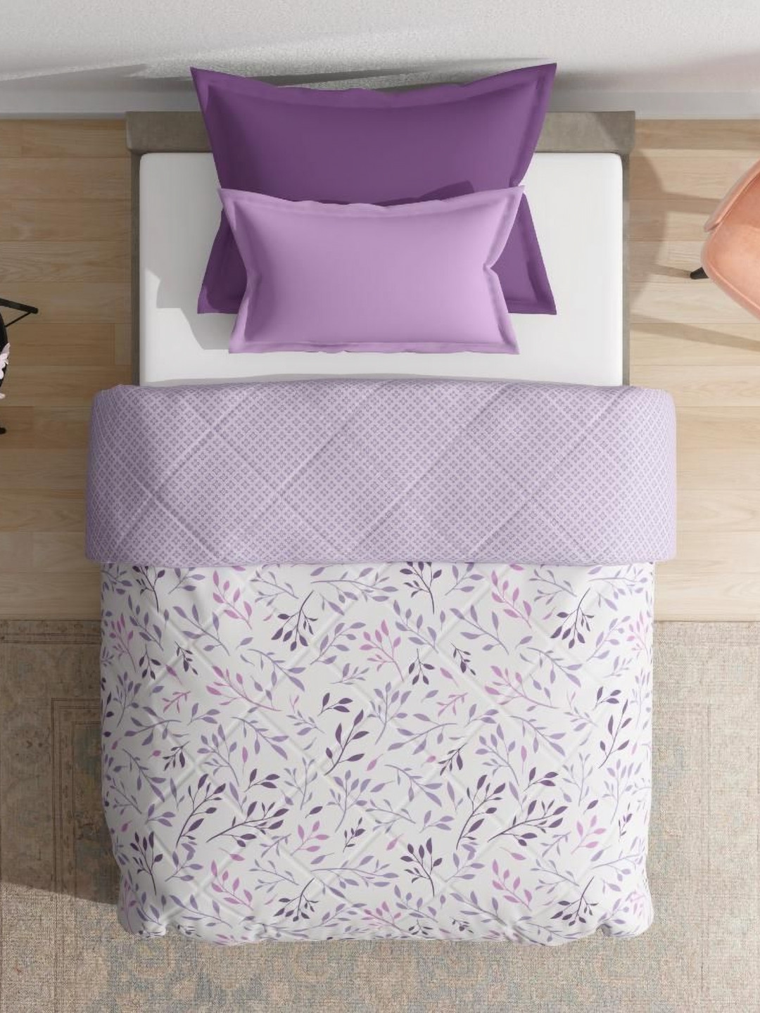 wakefit Lavender & White Floral Printed 220 GSM AC Room Cotton Single Bed Comforter