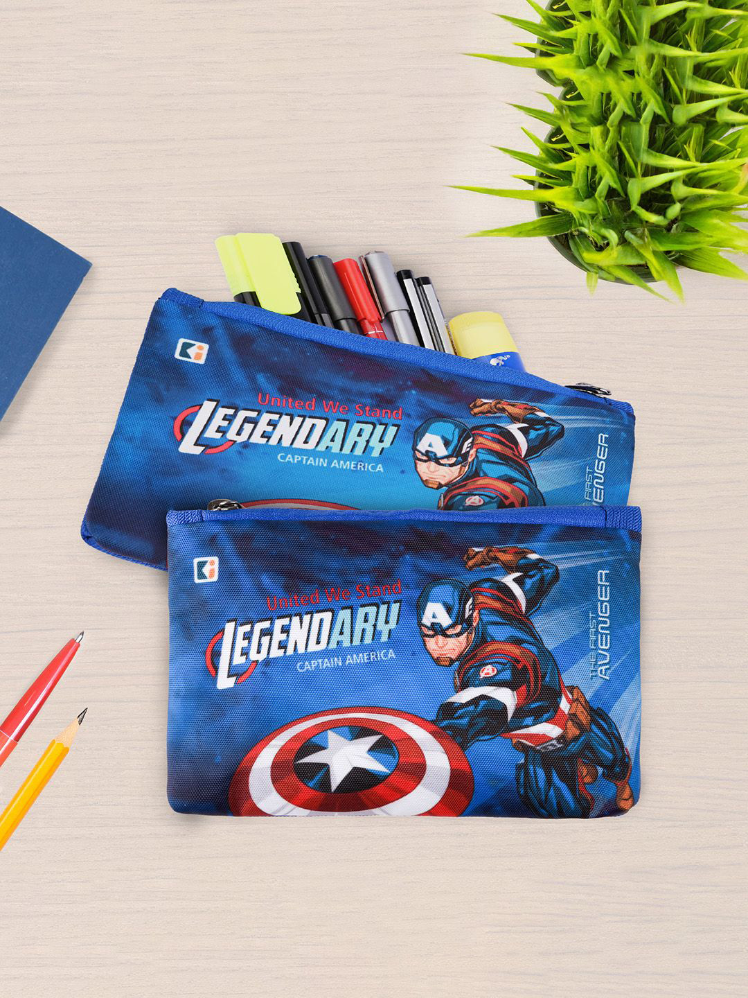 Kuber Industries 2 Pcs Royal Blue Polyester Pencil Pouch Self Design Pen Cases