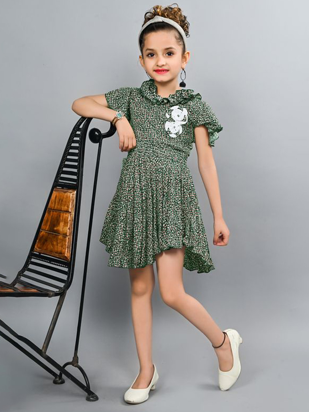 VALUE CREATION Girls Floral Printed Flared Sleeve Fit & Flare Dress