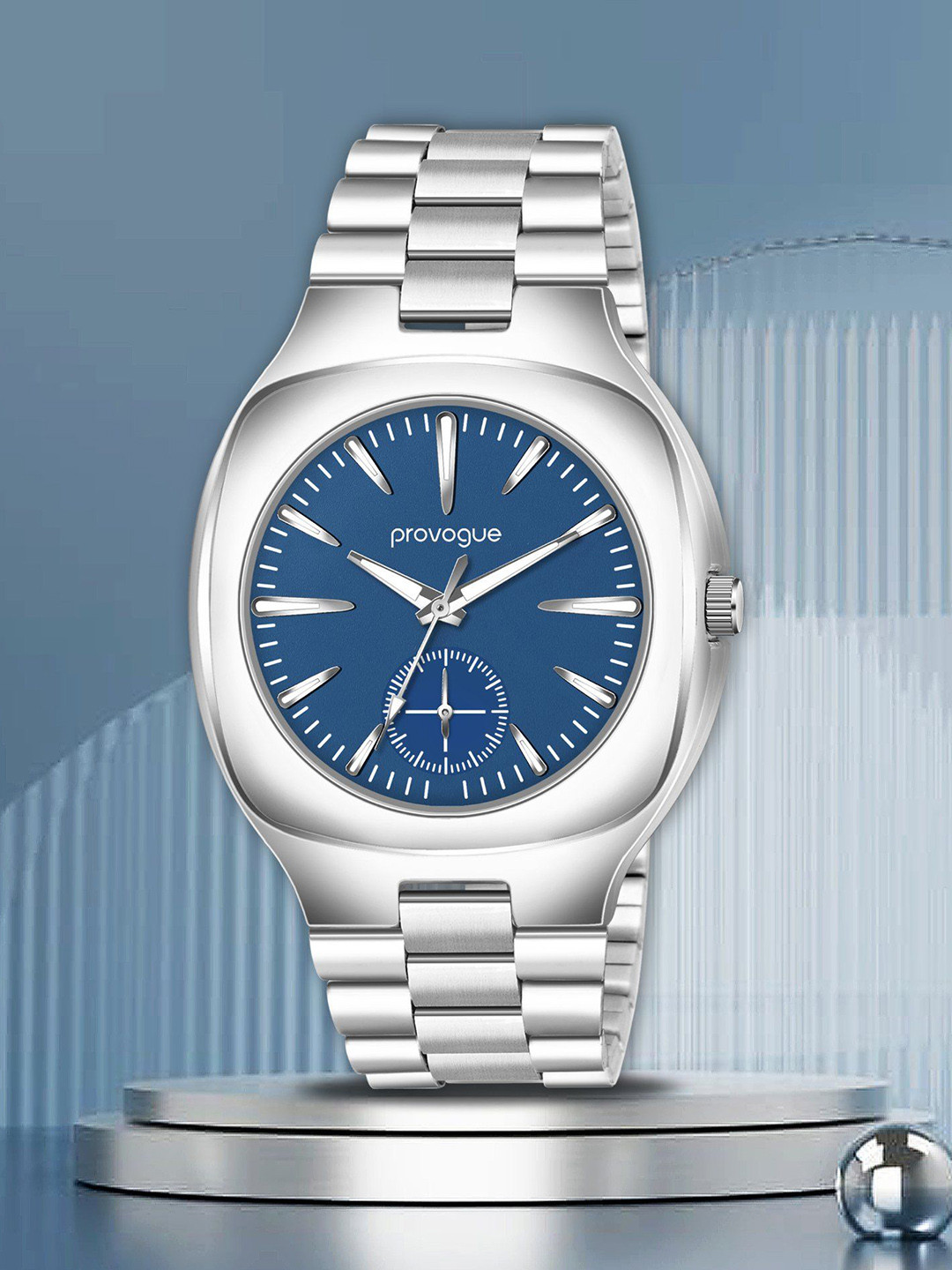 Provogue Men Brass Patterned Dial & Stainless Steel Straps Analogue Watch PR-GSQ027-BLU-CH