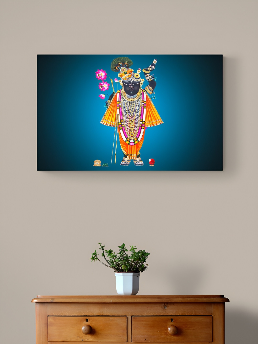 Tushaco Handicrafts Shrinath Ji Painting Stretched Canvas Wrapped Wall Painting