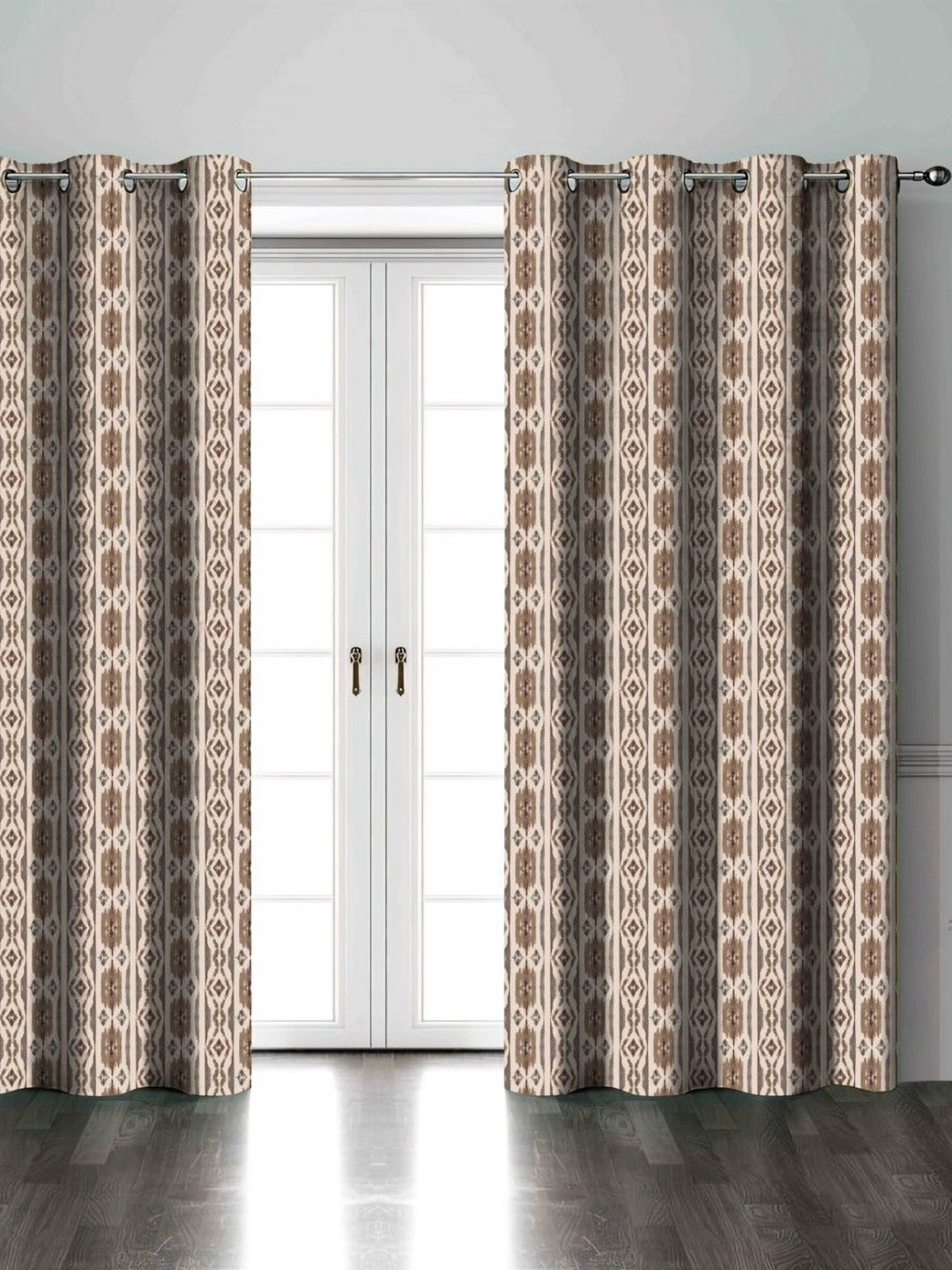 Aura Coffee Brown & White Set of 2 Black Out Door Curtain
