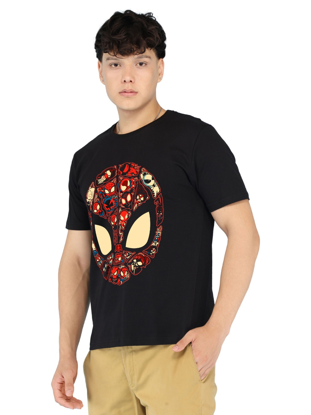 BRAWNY BATTLER Men Spider-Man Graphic Printed Round Neck Cotton T-shirt