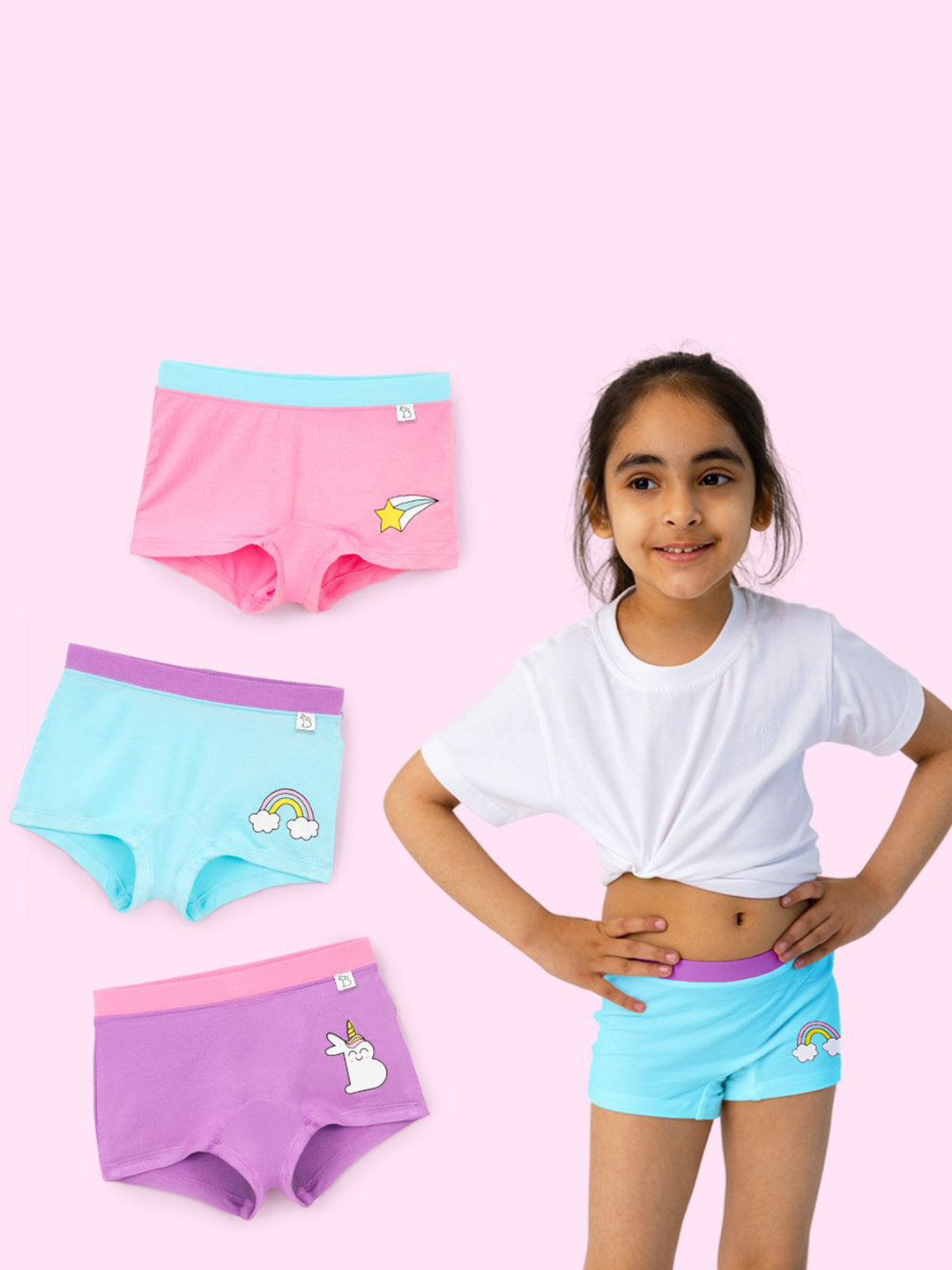 SuperBottoms Girls Pack Of 3 Boy Short Antimicrobial Briefs UND-GBS-UP-UPR-UR-4-6Y-3P_N