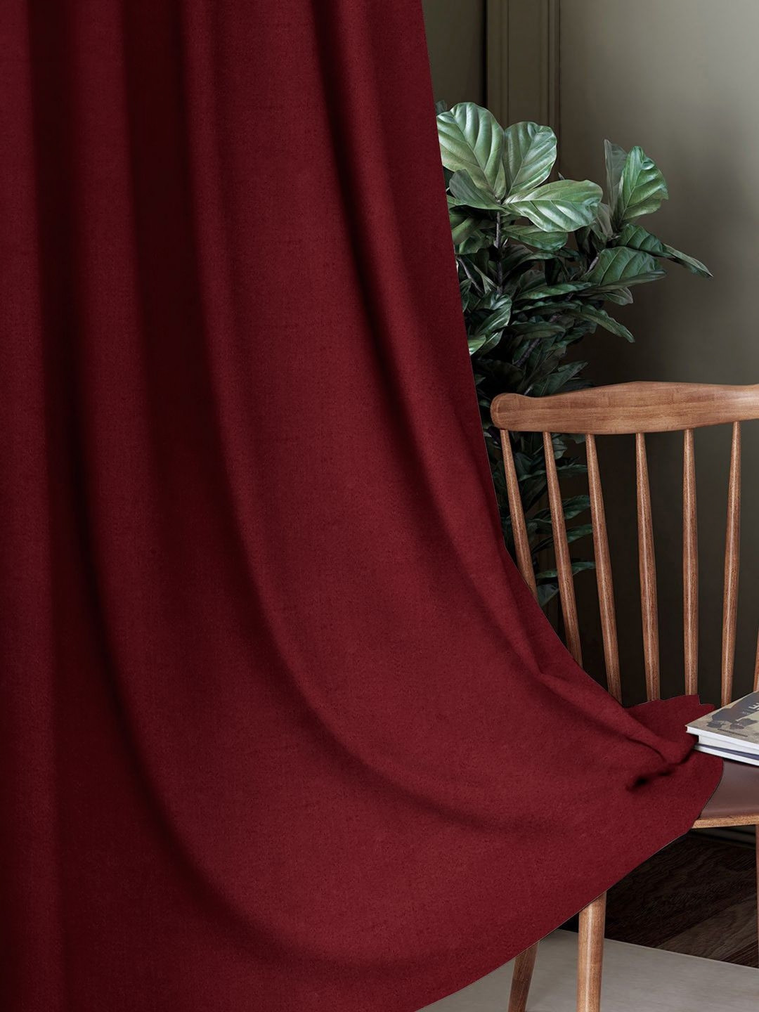 Aura Maroon Black Out Long Door Curtain