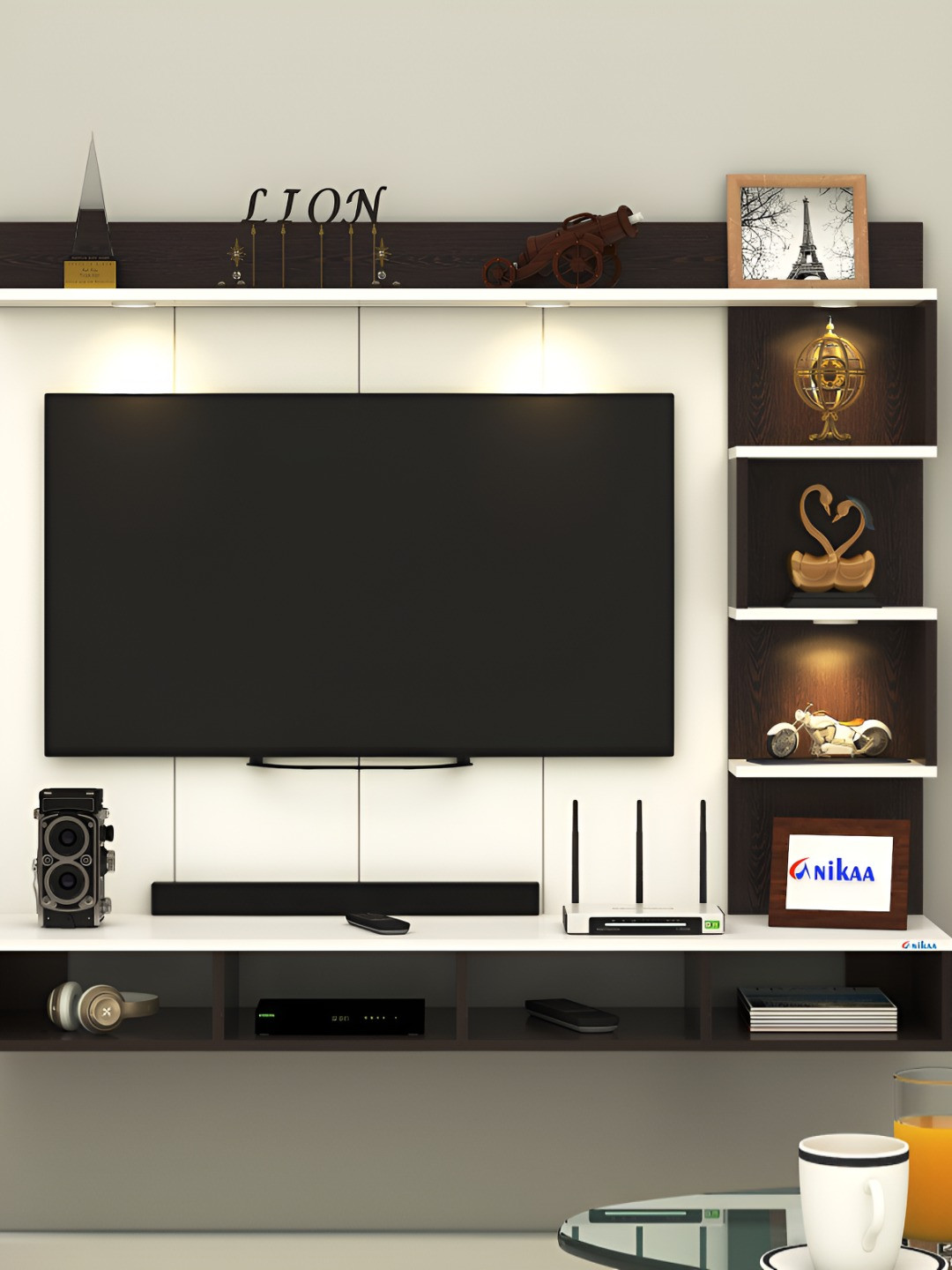 ANIKAA Brown & White Wooden TV EntertainmentUnit