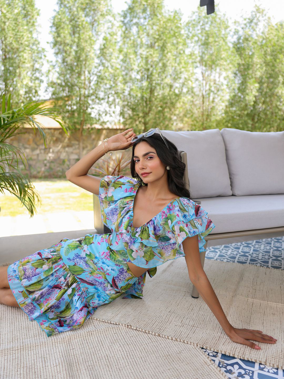 B'Infinite Women Marine Ruffle Cut-Out Flare Dress