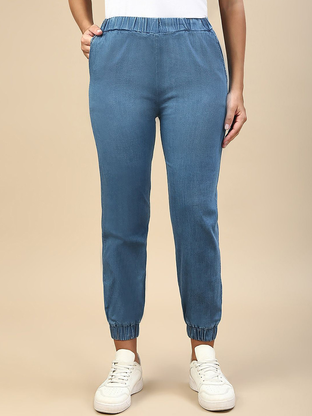 indian flower Women Easy Wash Regular Fit Denim Joggers Trousers