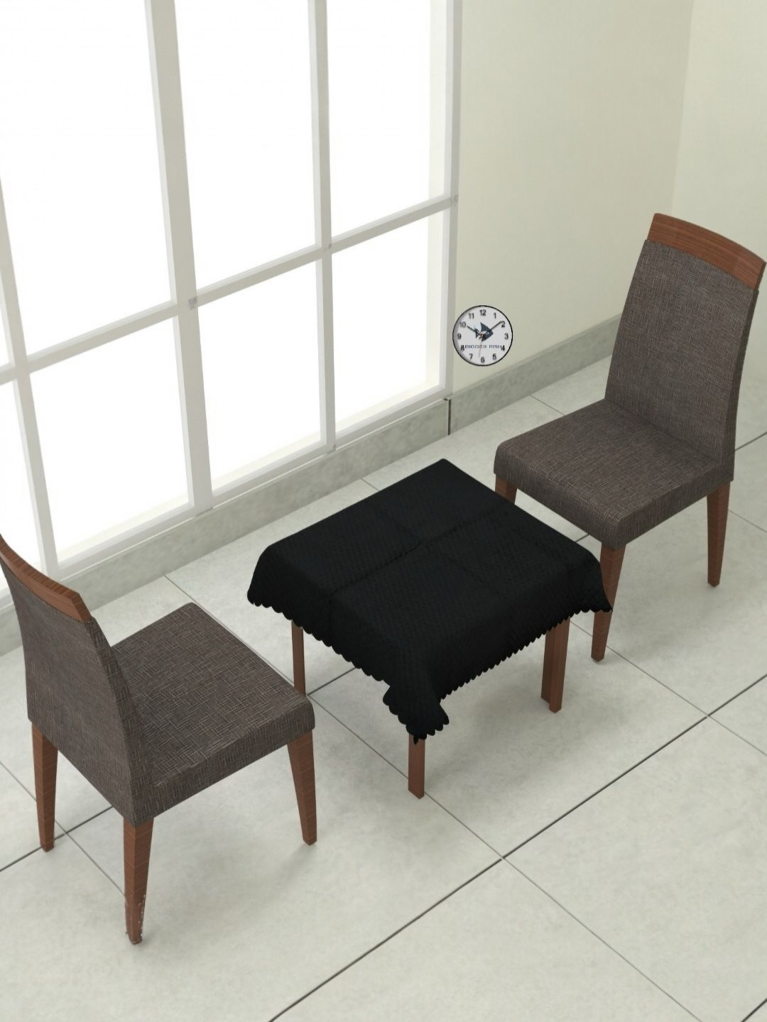 BIGGER FISH Black 2-Seater Self Design Quilted Square Velvet Table Cover