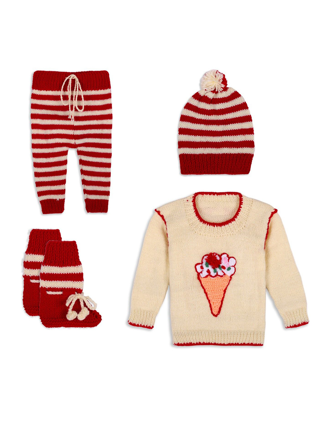 Pinkshierd Kids Self Design Round Neck Sweater With Jogger & Cap