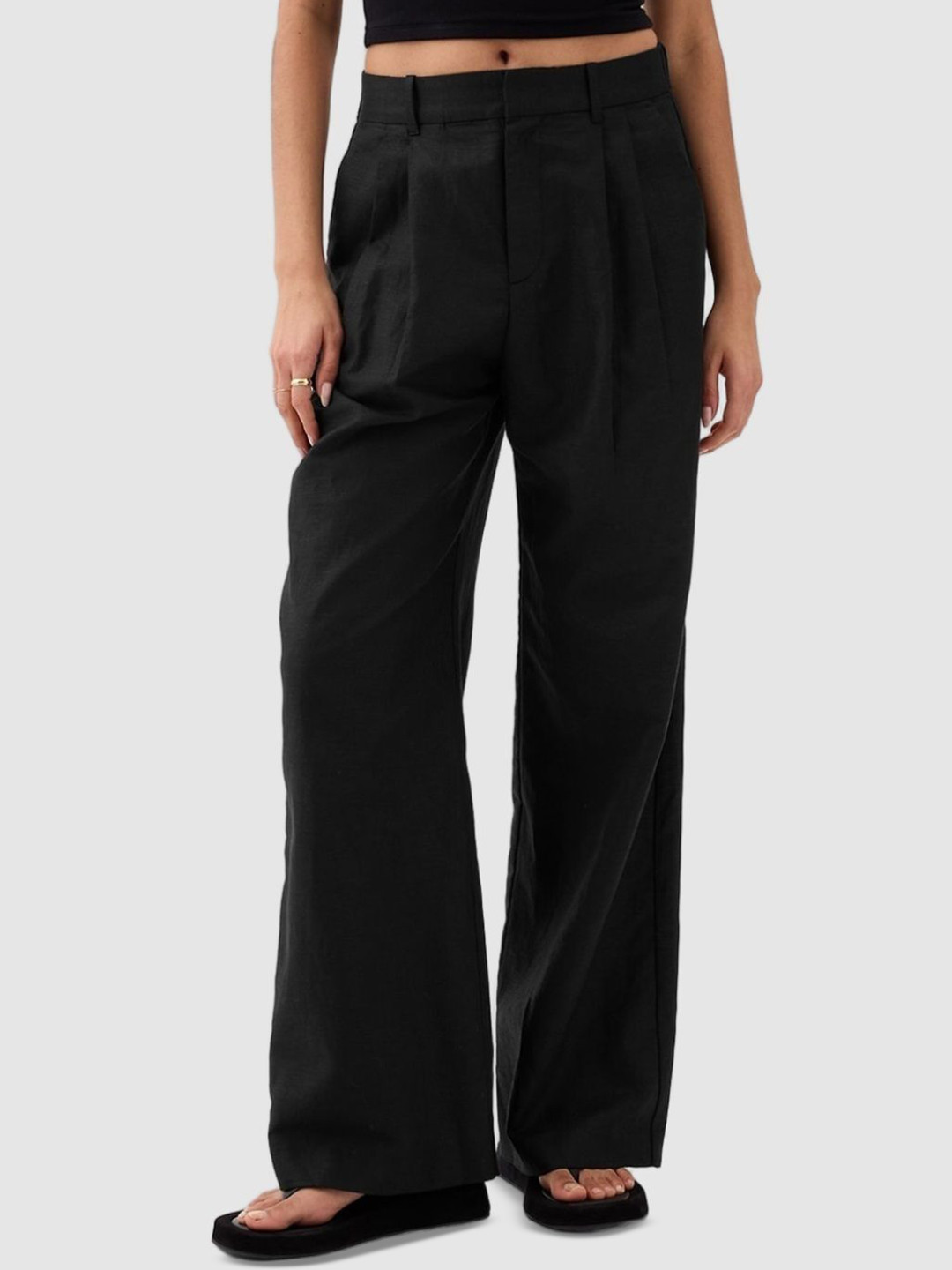 GAP Women Regular Fit Non Iron Mid-Rise Linen Regular Trousers