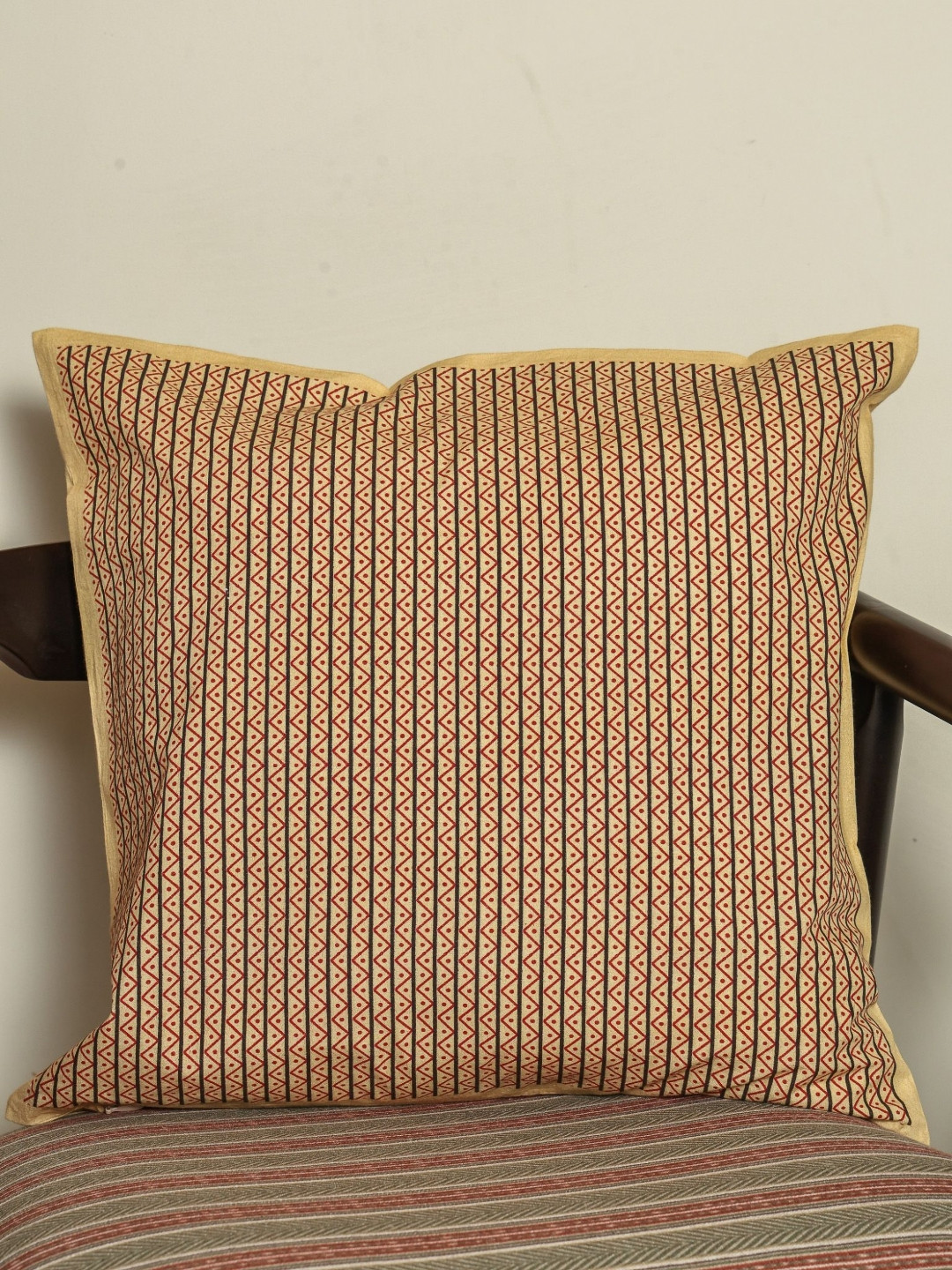 Sangria  Vintage Garden Brown & Red Printed Cotton Square Cushion Cover