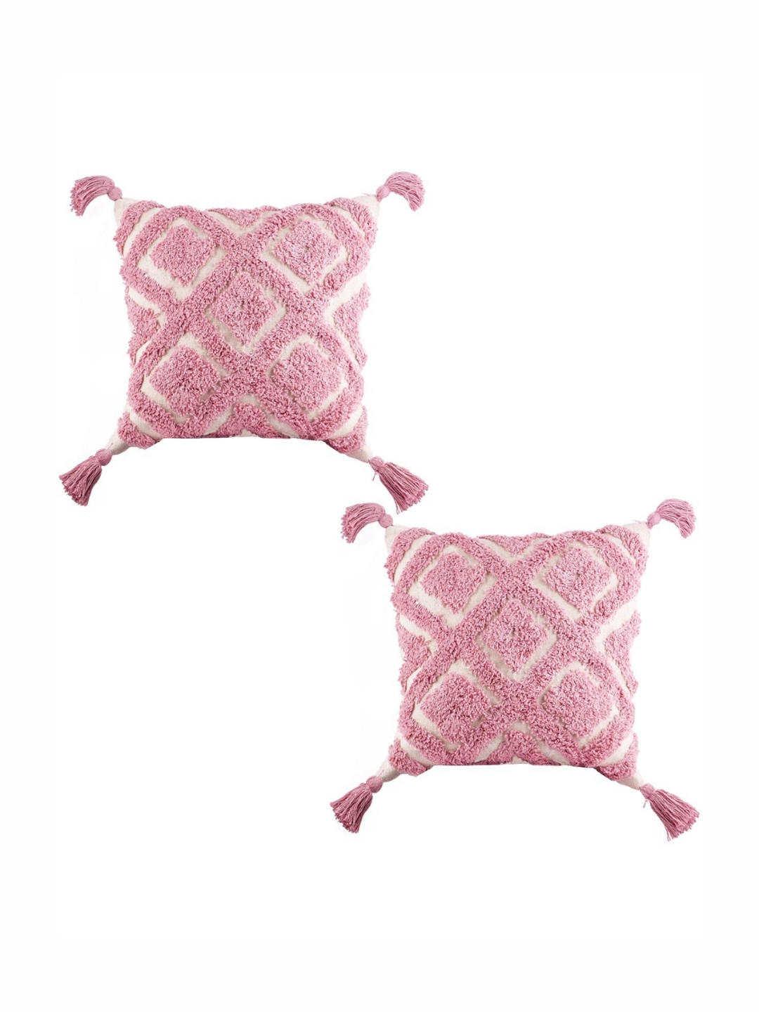 Decazone Pink & White 2 Pieces Square Printed Cotton Cushion Covers