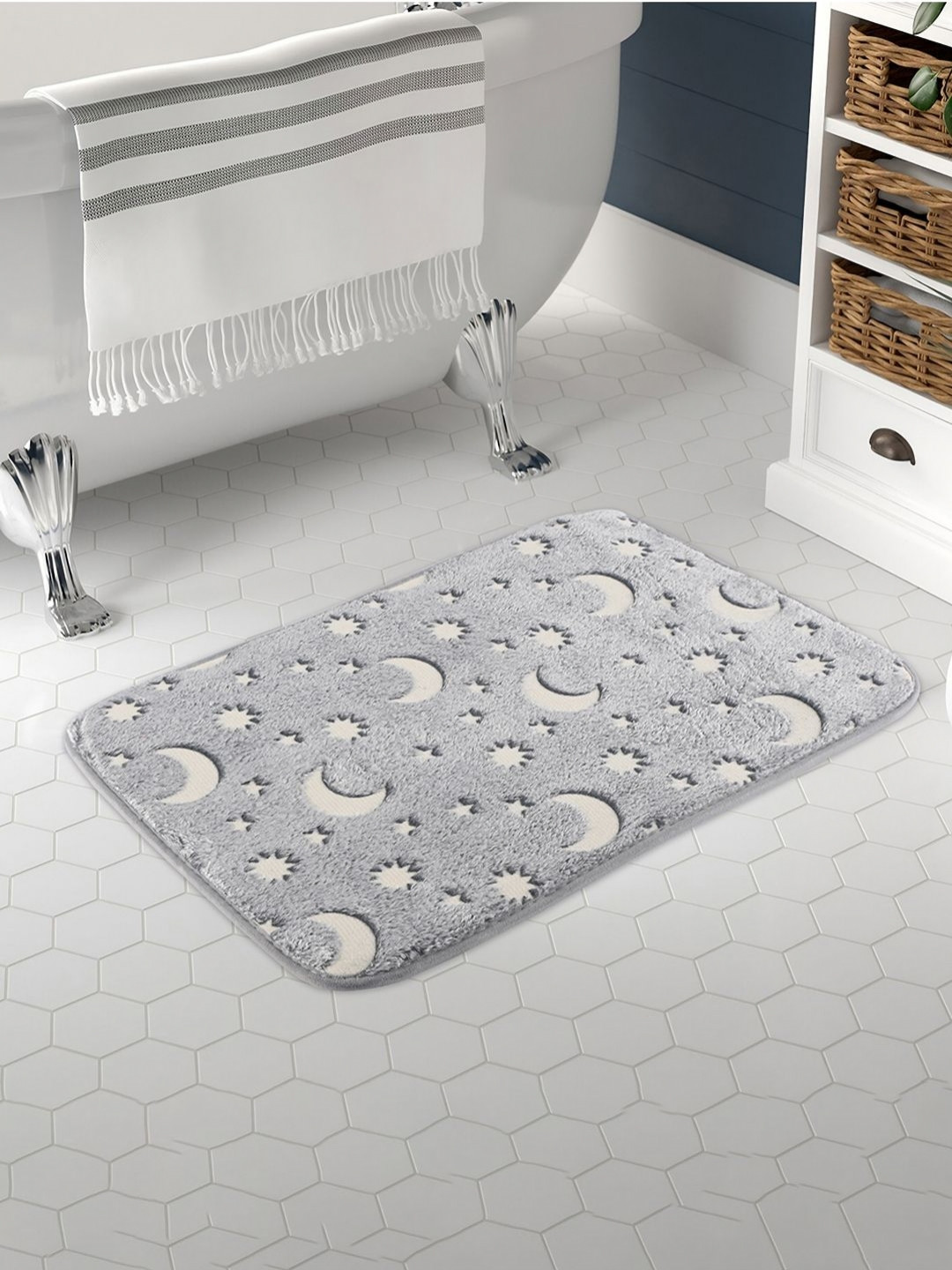 Myntra Elegant Homes Grey Moon Star Patterned Anti Skid Super Soft Doormat