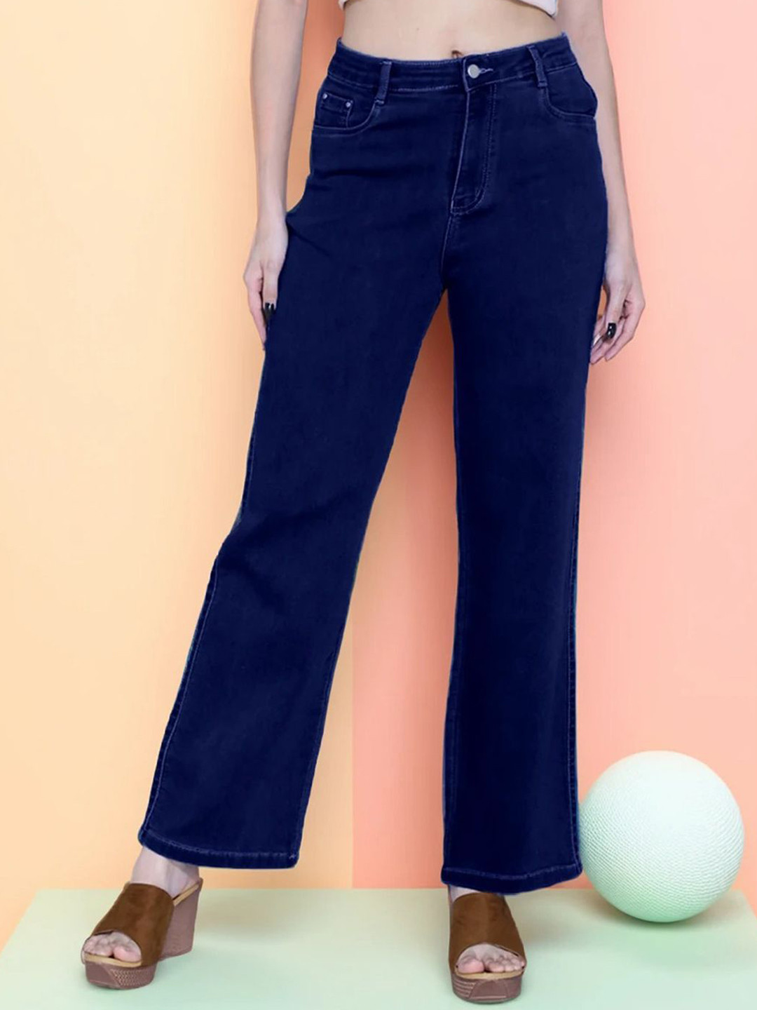 FIREAGE Women Solid Bootilicious Wide Leg High-Rise Stretchable Jeans