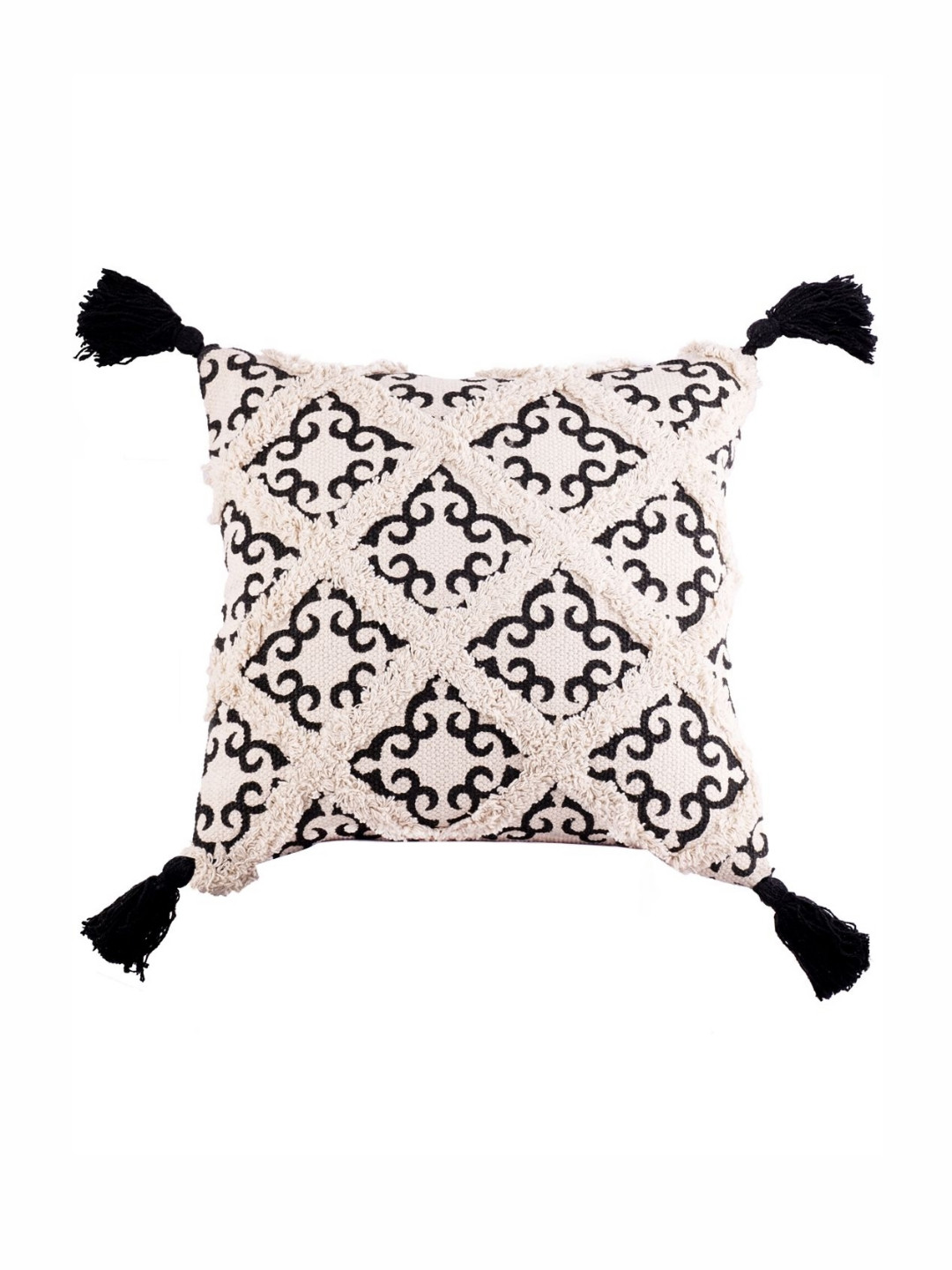 Decazone White & Black Ethnic Motifs Printed Cotton Square Cushion Cover